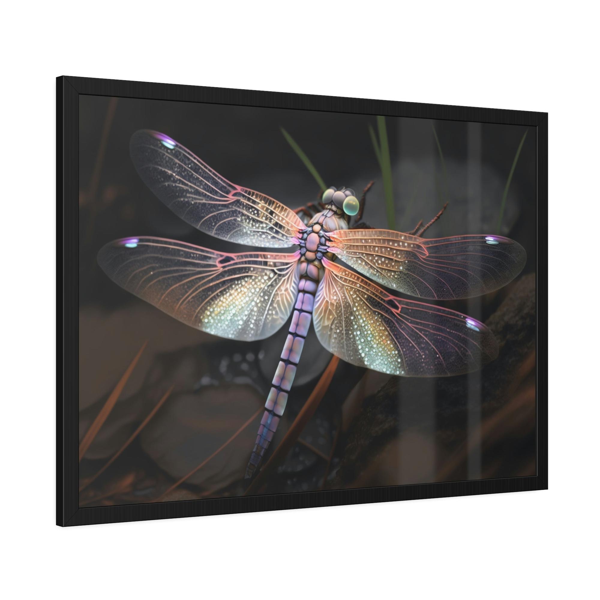 undefined Winged Wonders: A Framed Canvas of Dragonflies in Flight