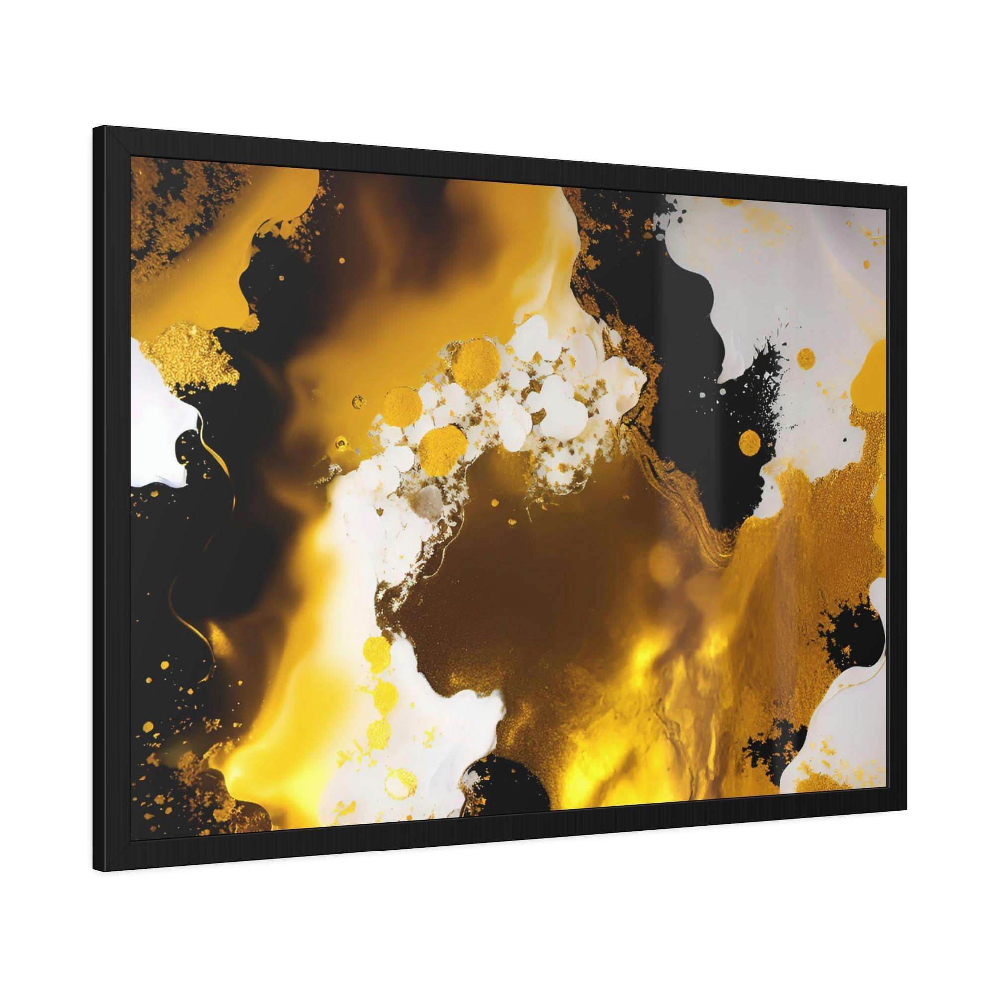 Gold Abstract Art Opulent Reflections: Framed Canvas of Gold Abstract Wall Art
