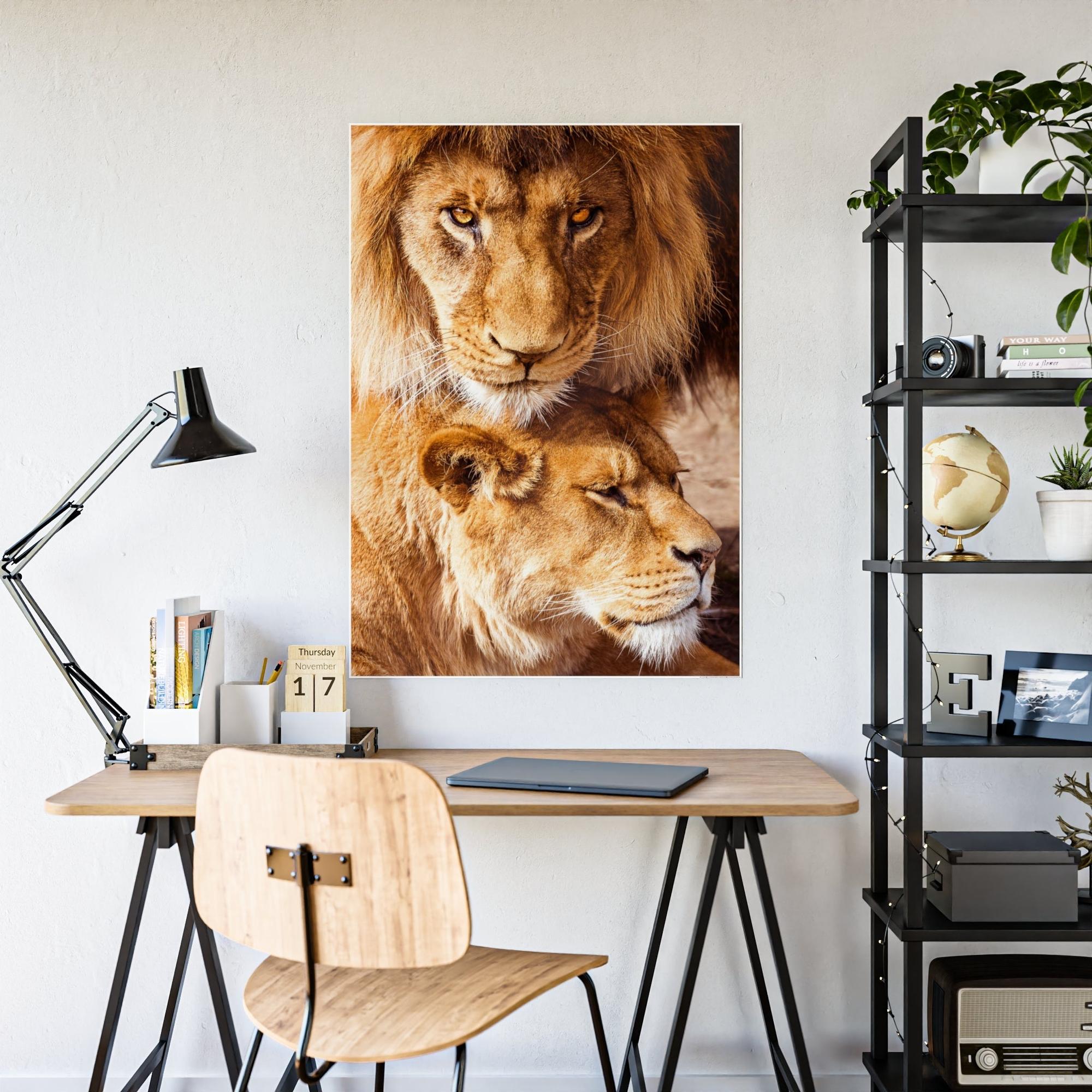 Lions African Royalty: Wall Art of a Magnificent Lion on Natural Canvas