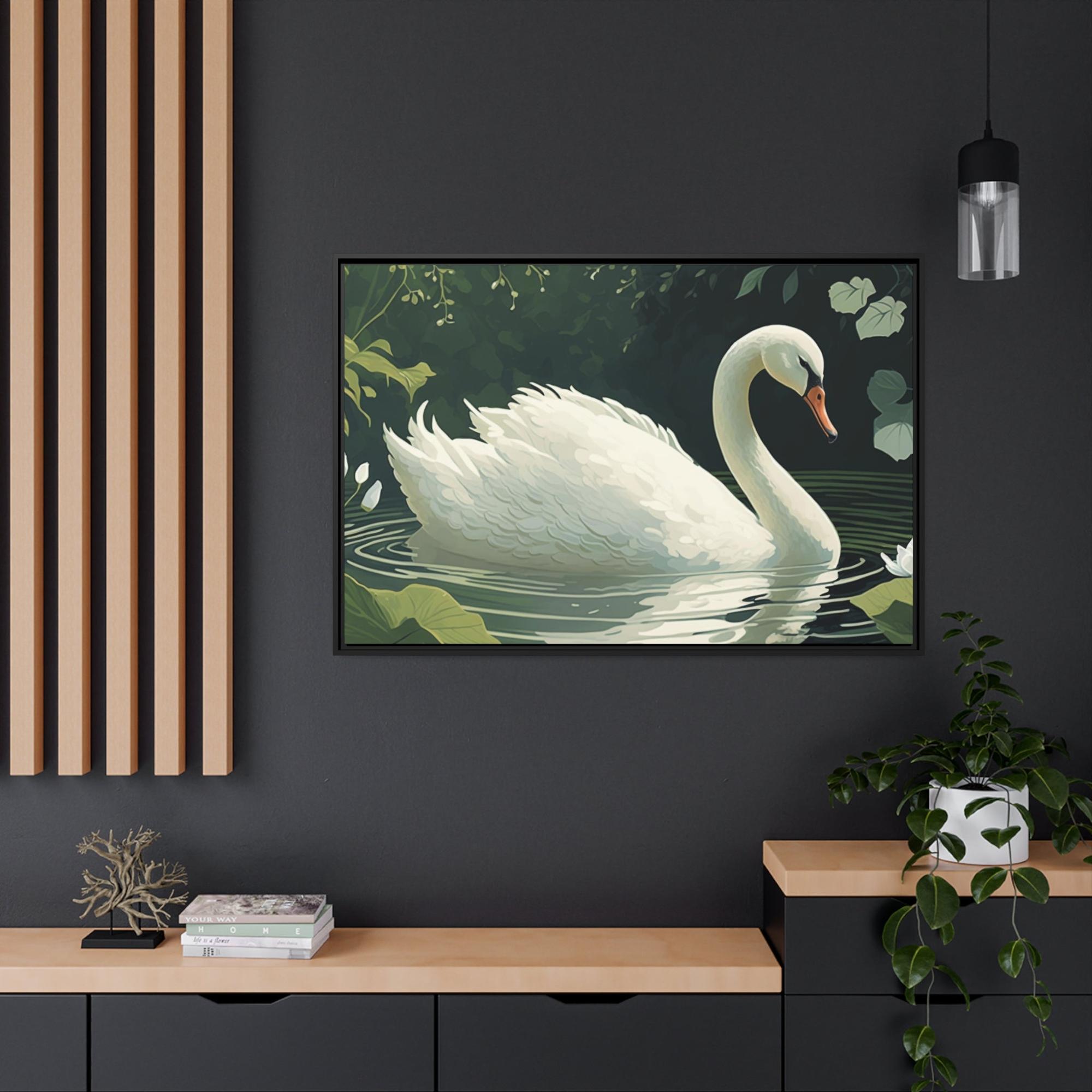Swans Swan Lake Serenity: Natural Canvas Print of Beautiful Swan in Motion