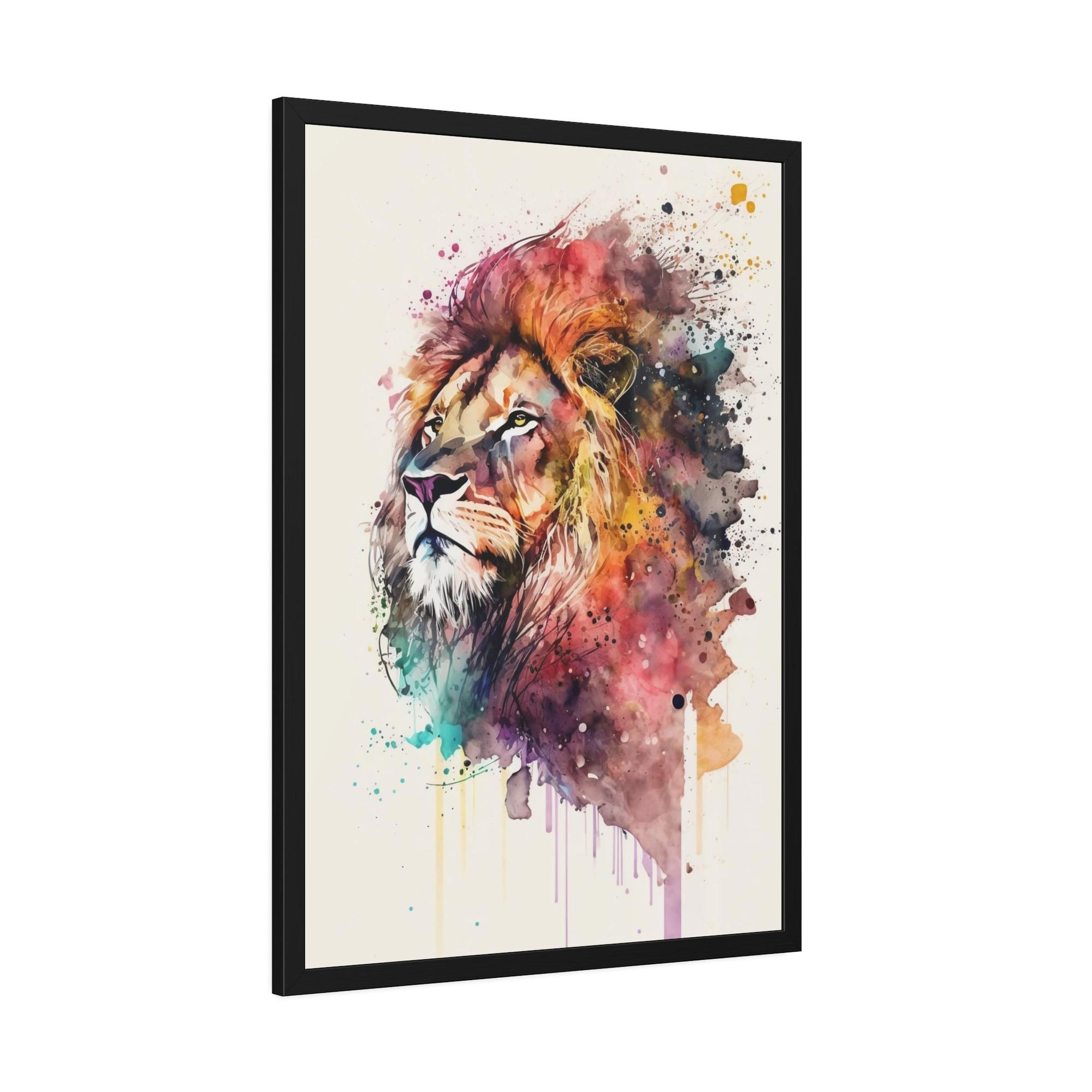 undefined The King's Portrait: Artistic Print on Framed Canvas of a Regal Lion