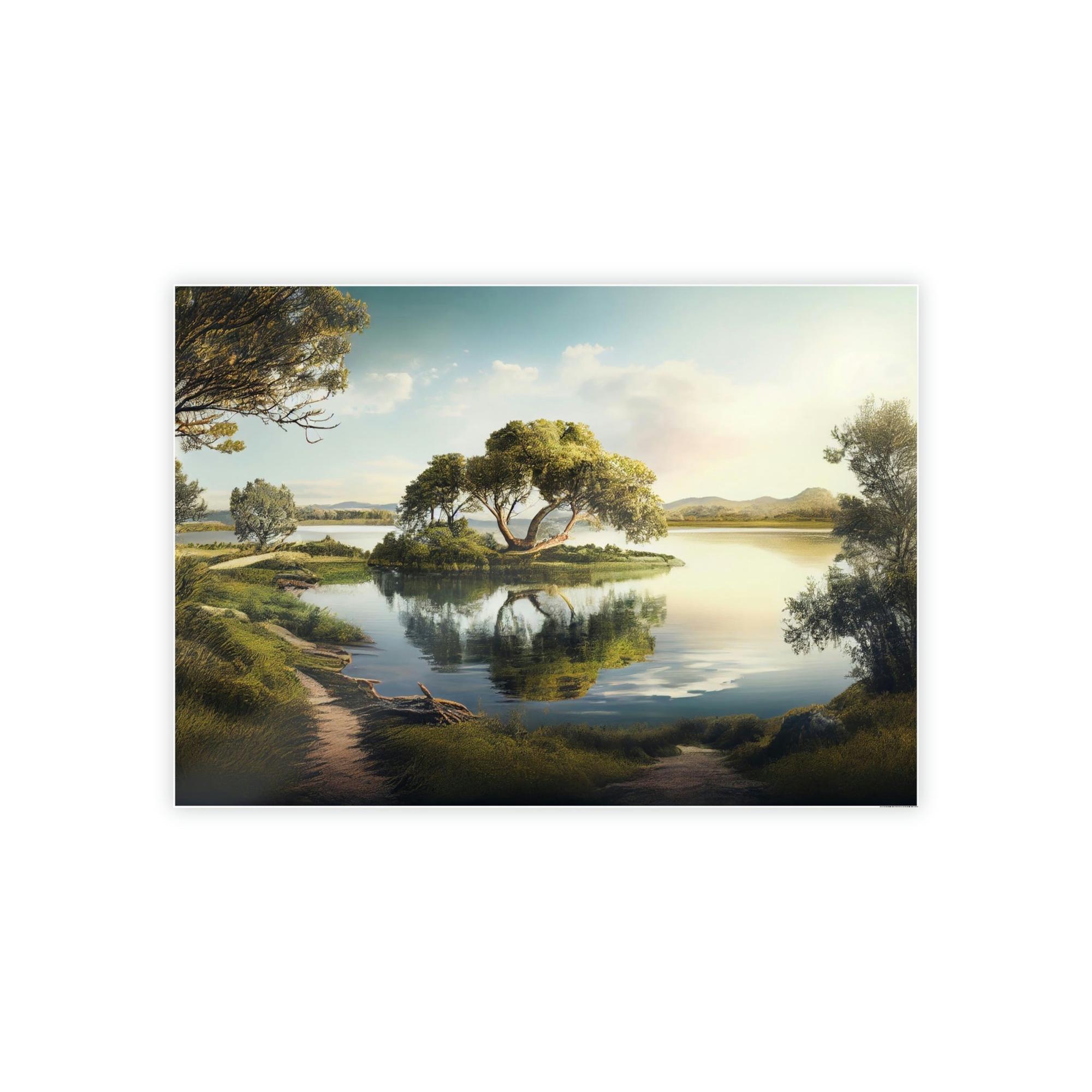 Lakes And Rivers Lakeside Beauty: Print on Canvas of a Gorgeous Lake View