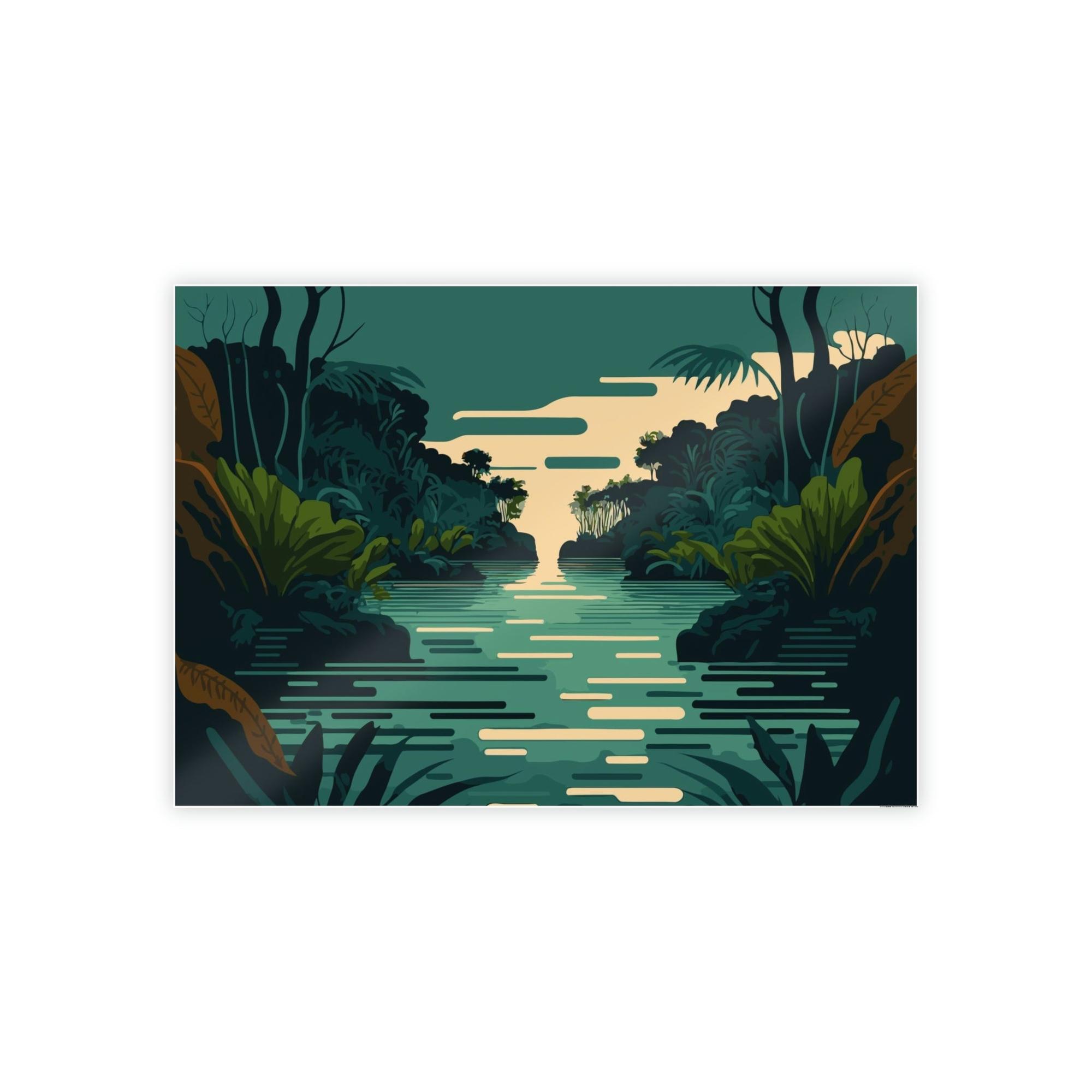 Lakes And Rivers Tranquil Waterside: Wall Art of a Picturesque Lakeside on Natural Canvas