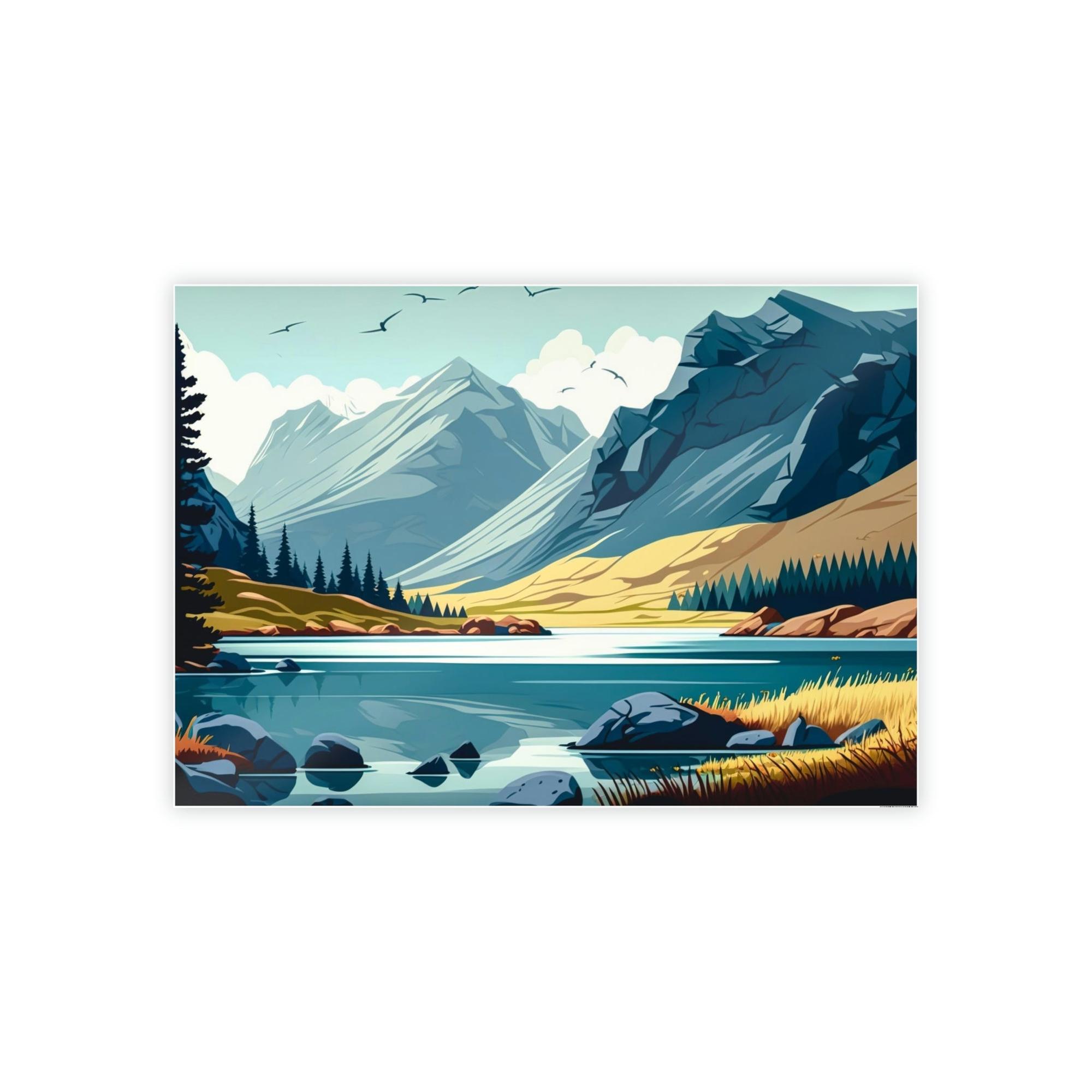 Lakes And Rivers Lakeside Beauty: Wall Art of a Stunning Lake Landscape on Natural Canvas & Poster