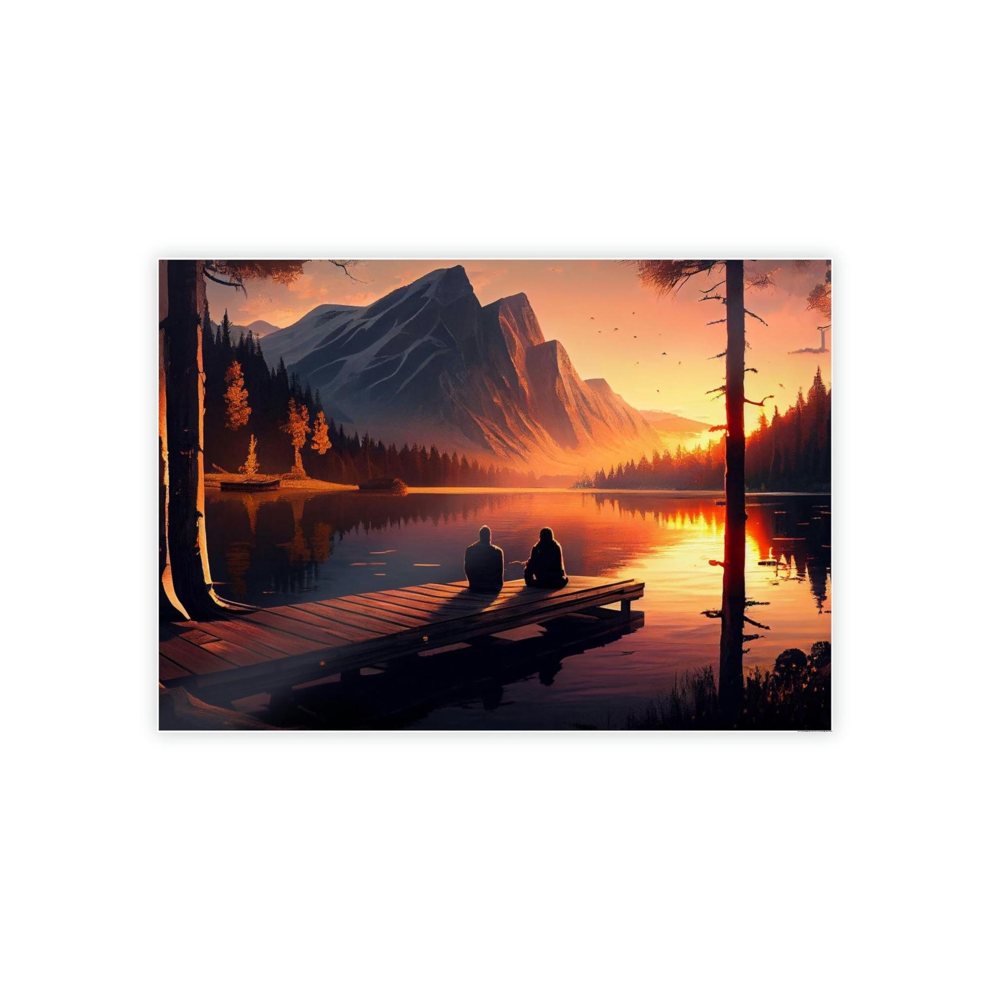 Lakes And Rivers Peaceful Lakeshore: Framed Poster of a Calm Lake Scene on Canvas