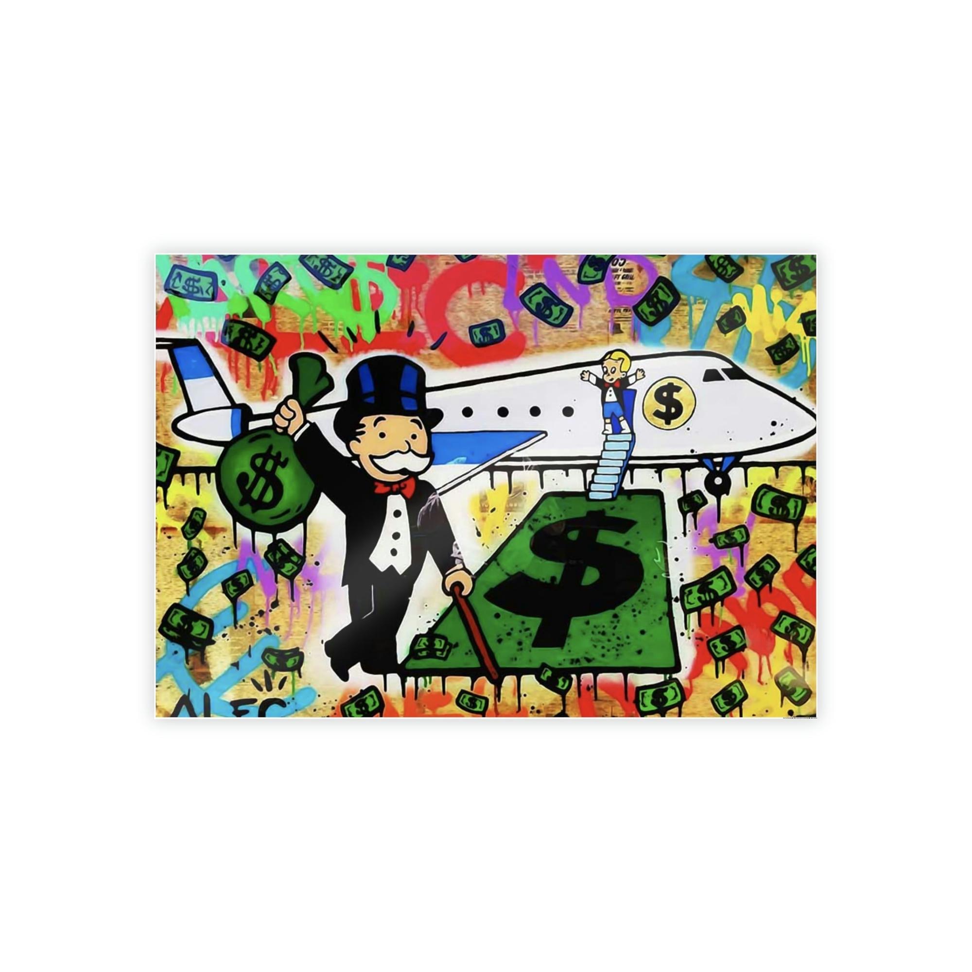 Monopoly & Motivation Monopoly Masterpiece: Alec Monopoly Art on Natural Canvas and Framed Poster