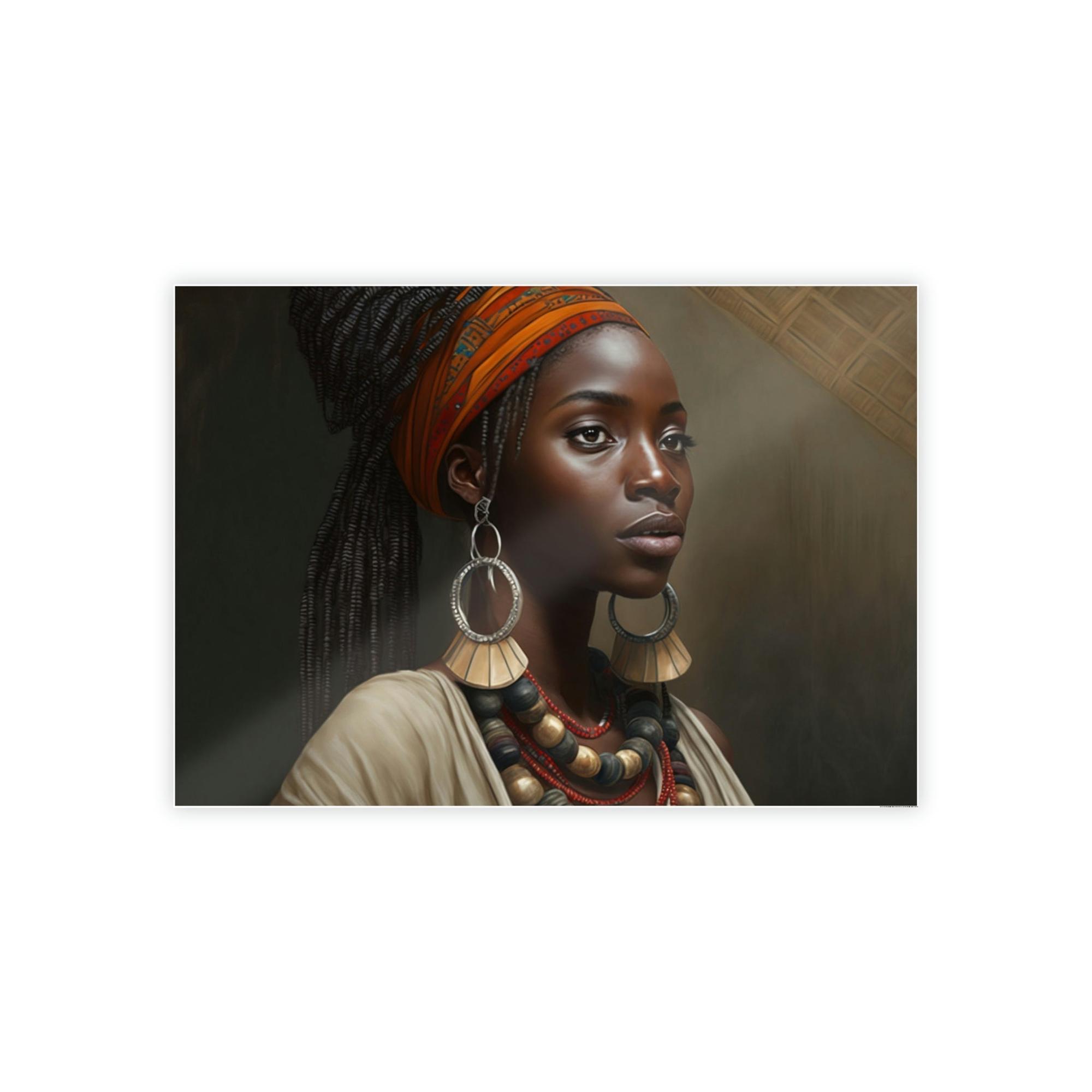 African Captivating Beauty: African Woman on Natural Canvas and Framed Poster