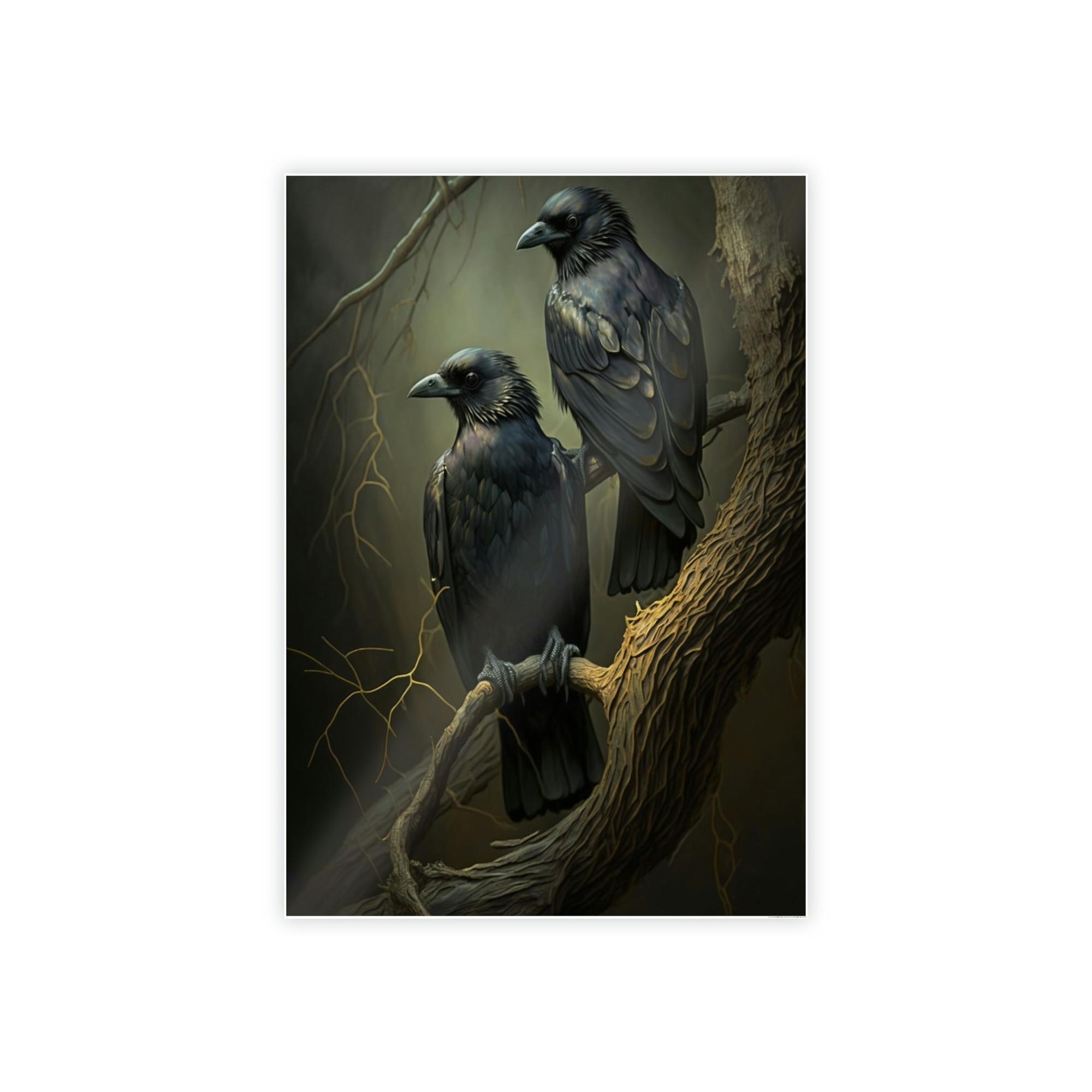 Ravens Guardians of the Night: Ravens Perched on a Branch