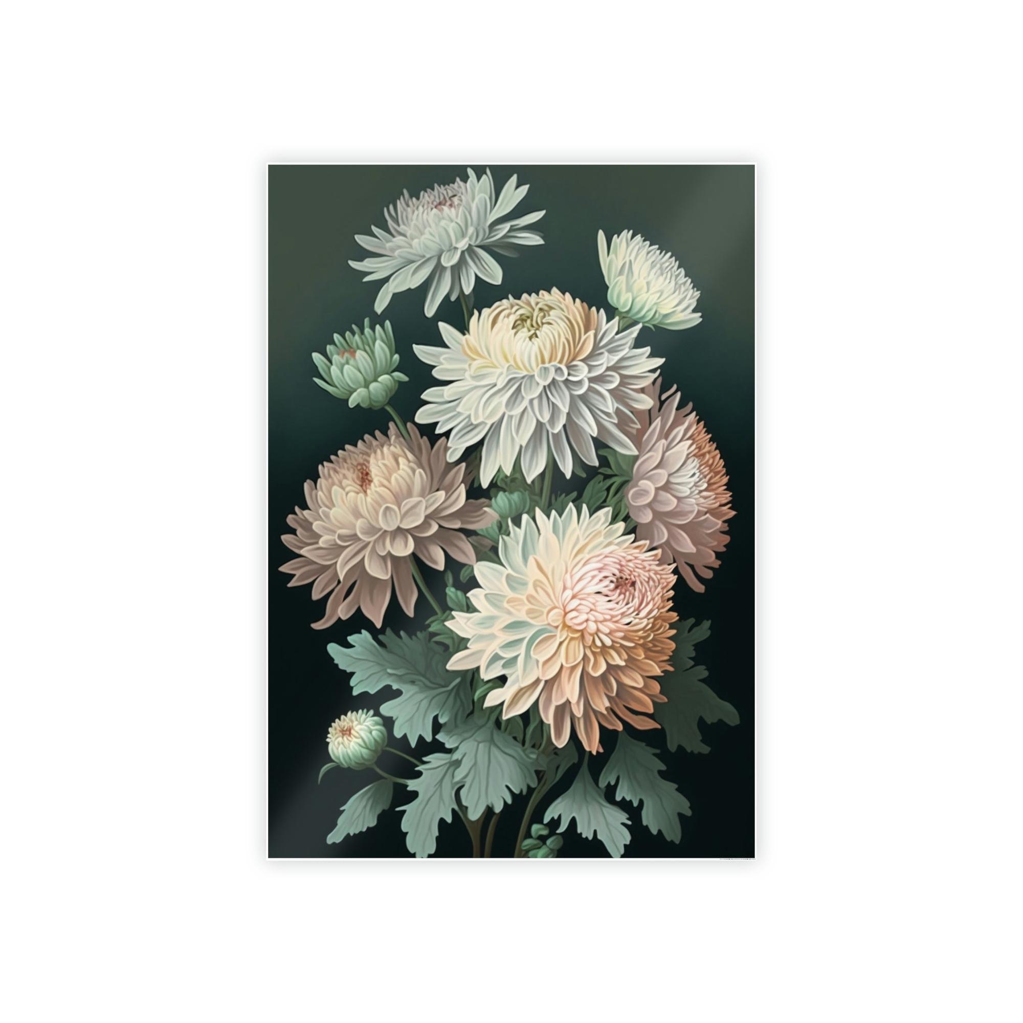 Chrysanthemums Chrysanthemums in Bloom: Beautiful Wall Art on Natural Canvas