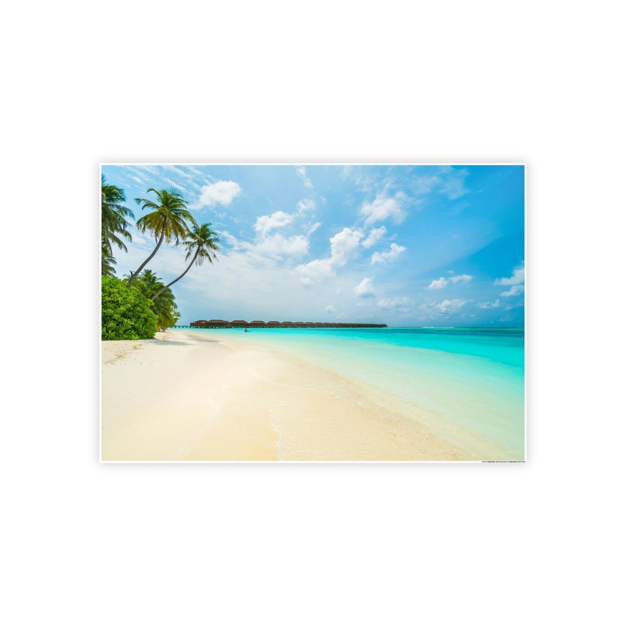 Island Beach Tropical Paradise: Art Print of a Lush Island Beach on a Natural Canvas & Poster
