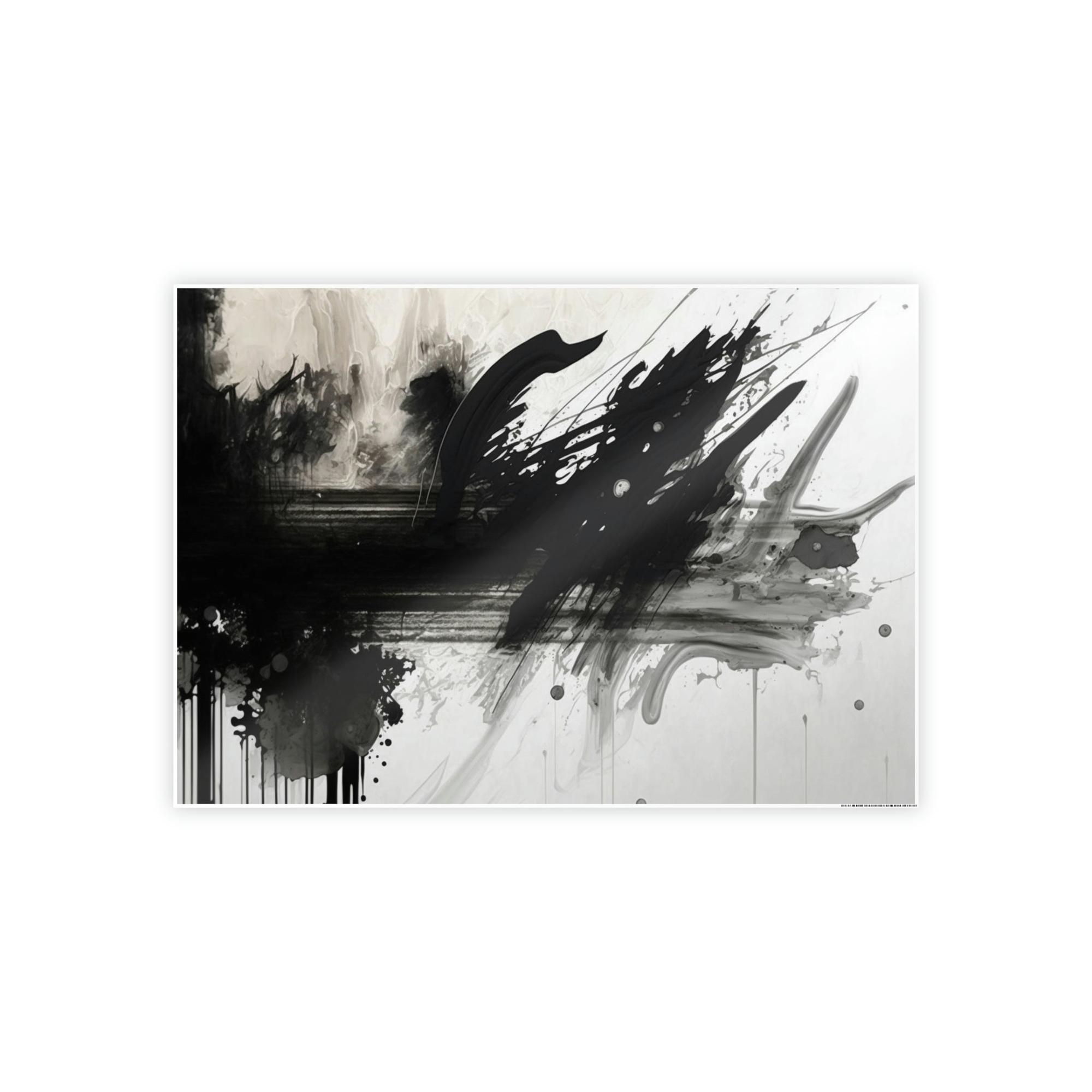 Black&White Abstract Art Inkblot Symphony: A Framed Canvas & Poster Print of Black and White Abstract Art
