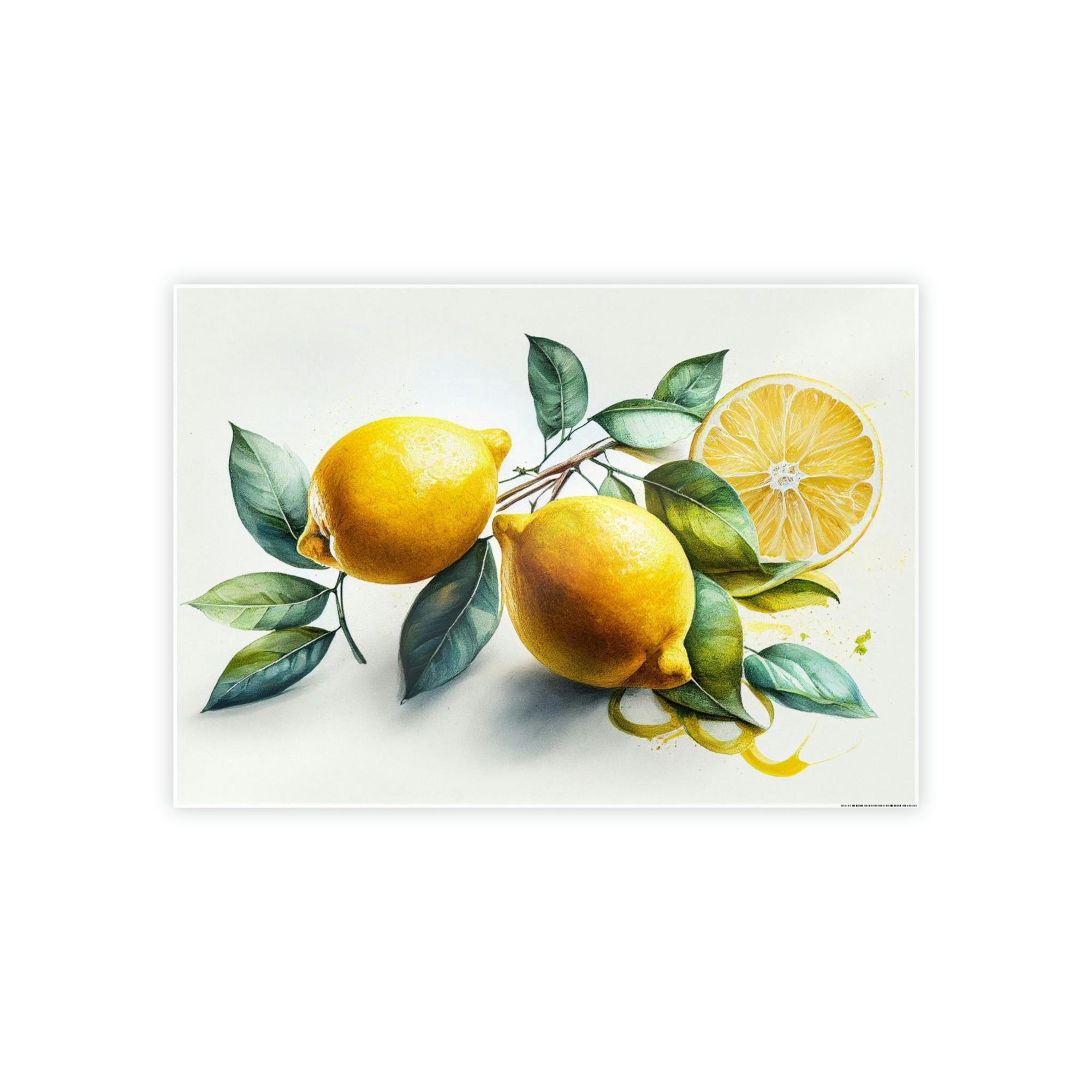 Yellow Lemon Burst: Bright and Playful Wall Art Prints of Yellow Lemons on Natural Canvas