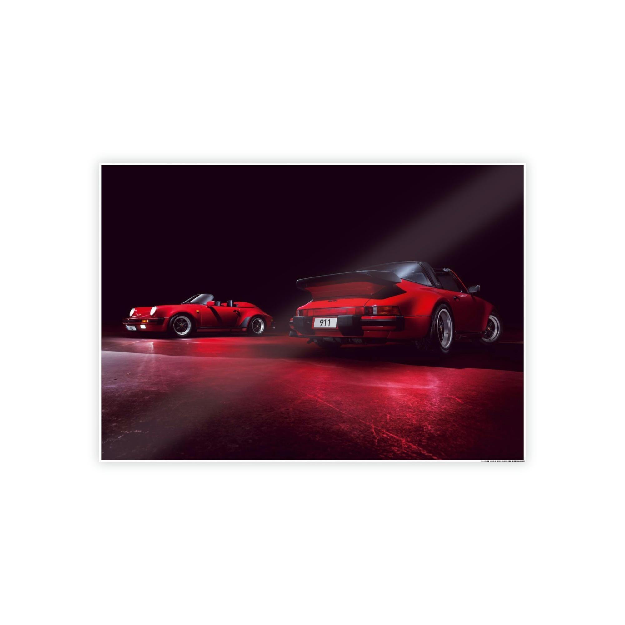 Porsche Red on Red: A Framed Canvas Artwork Featuring Two Iconic Porsche Sports Cars