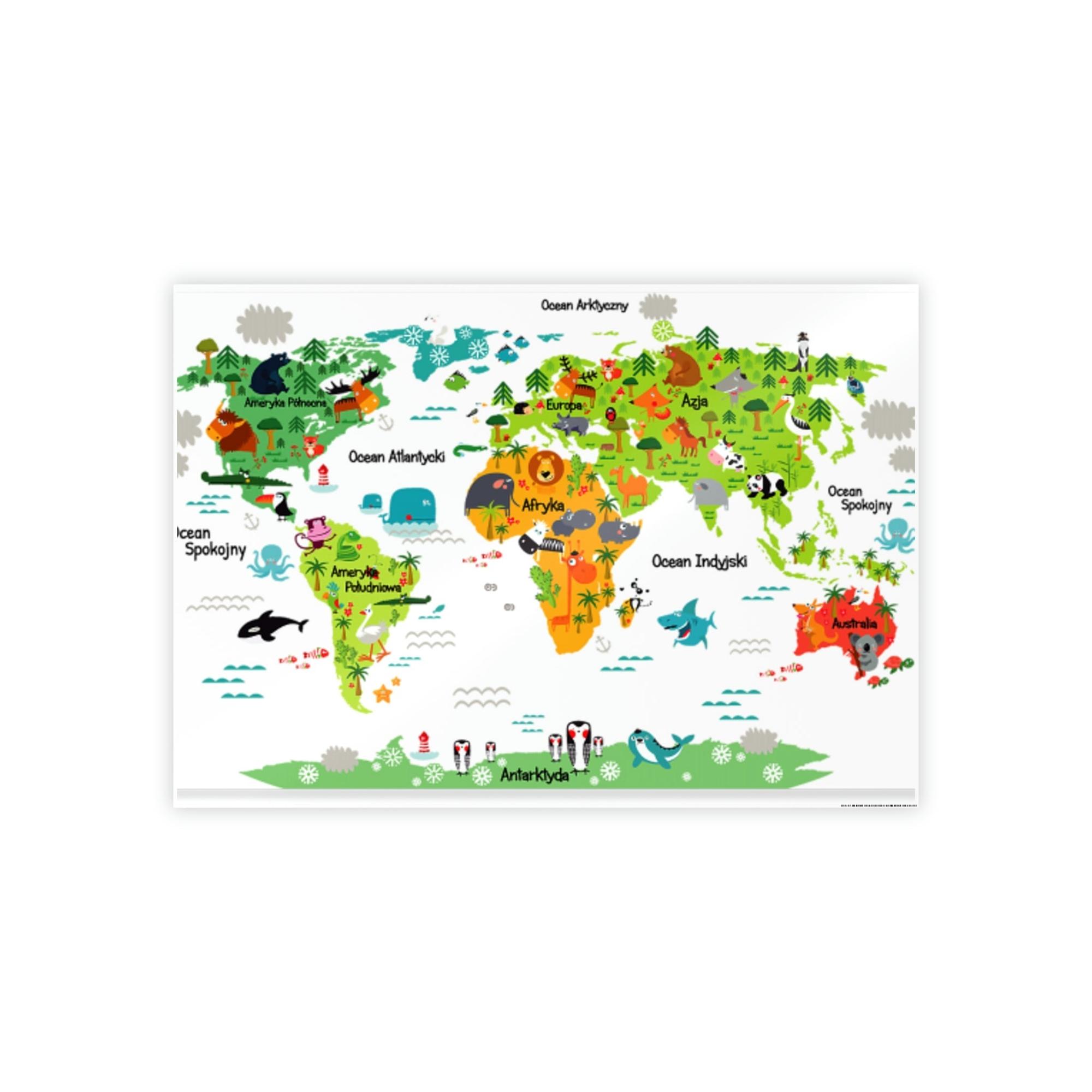 Kids Maps Map of the World: Lovely Wall Art Print on Canvas for Kids