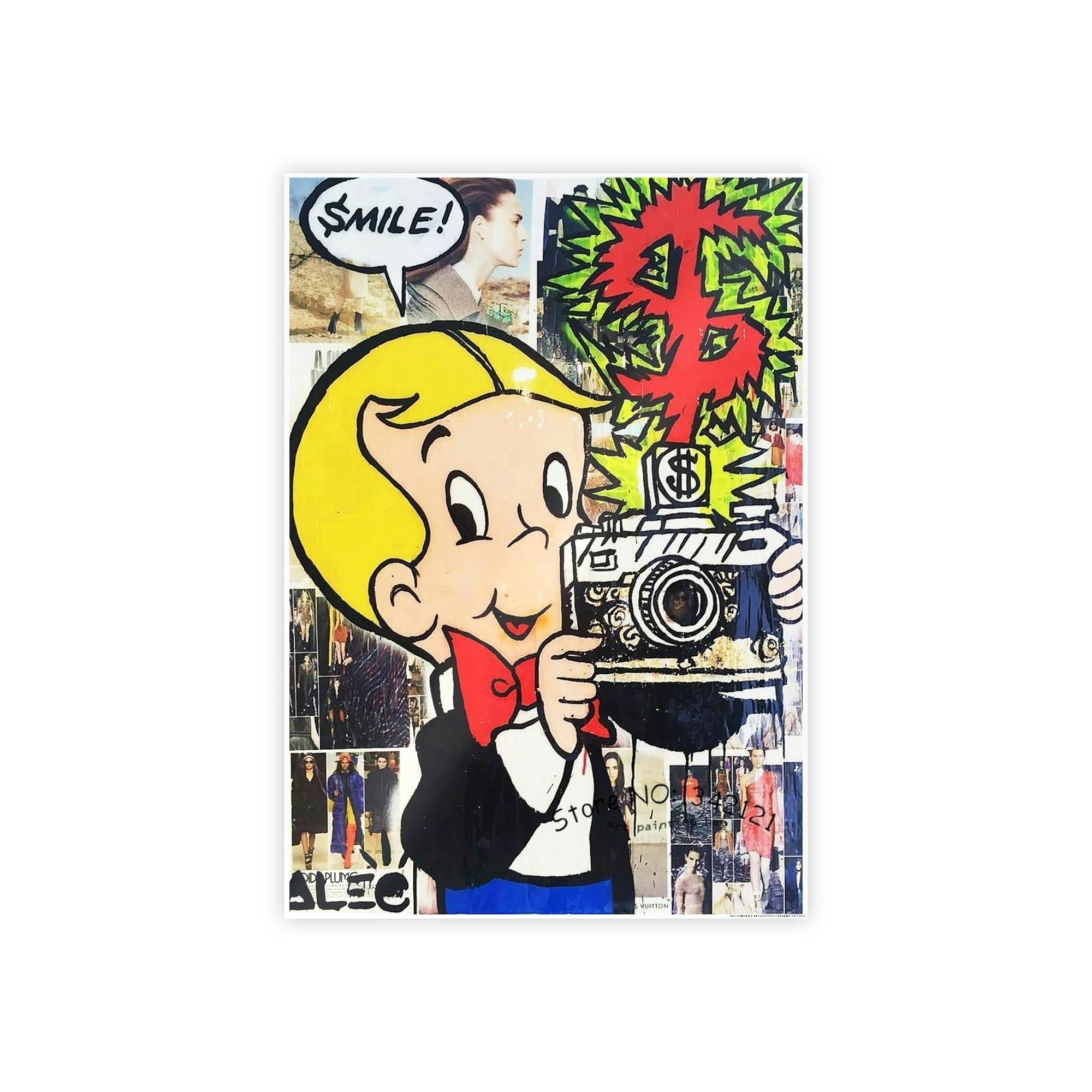 Monopoly & Motivation Colorful Wall Decor: Alec Monopoly's Art on Natural Canvas and Prints