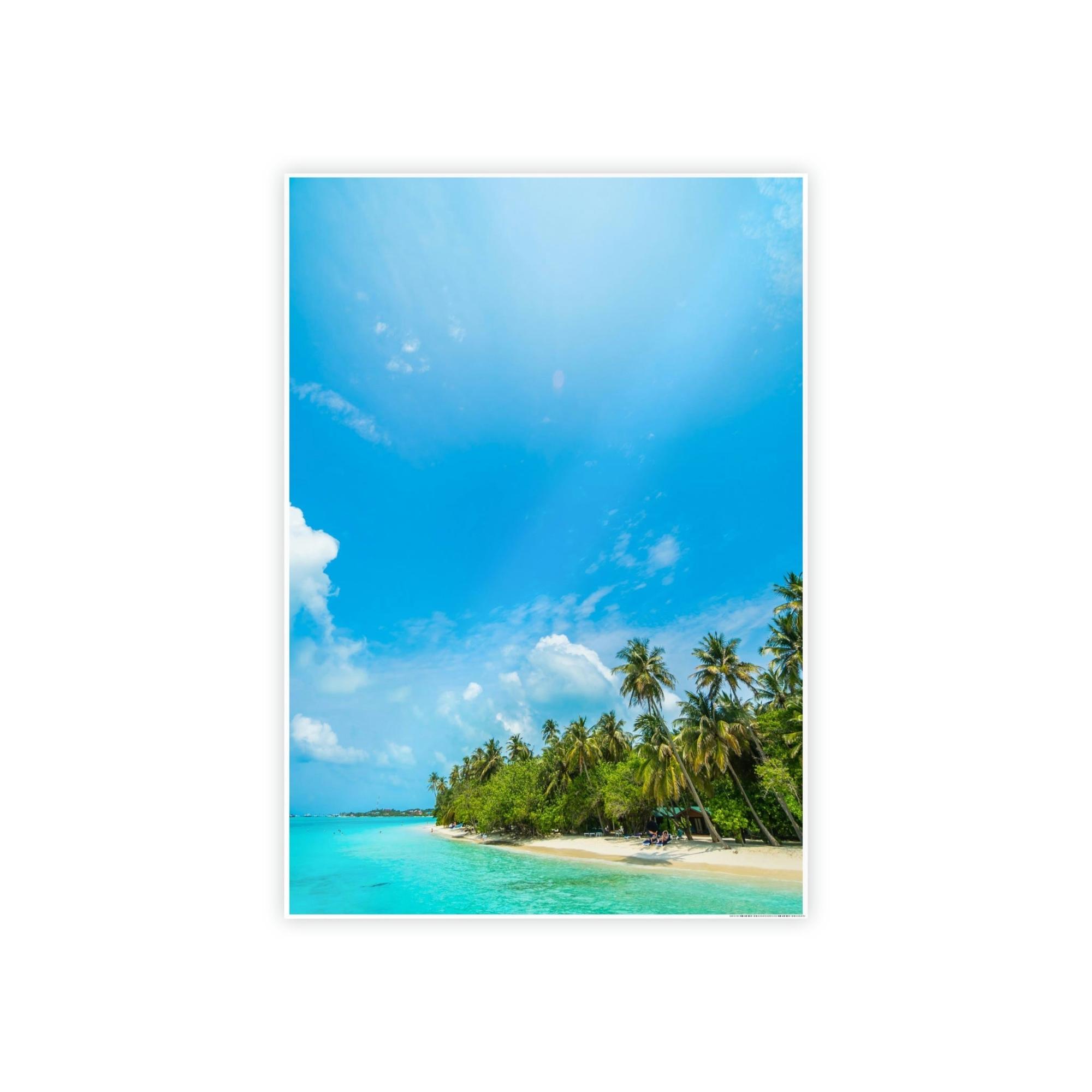Island Beach Coastal Charm: Art Print of a Beautiful Island Beach Scene on a Framed Poster