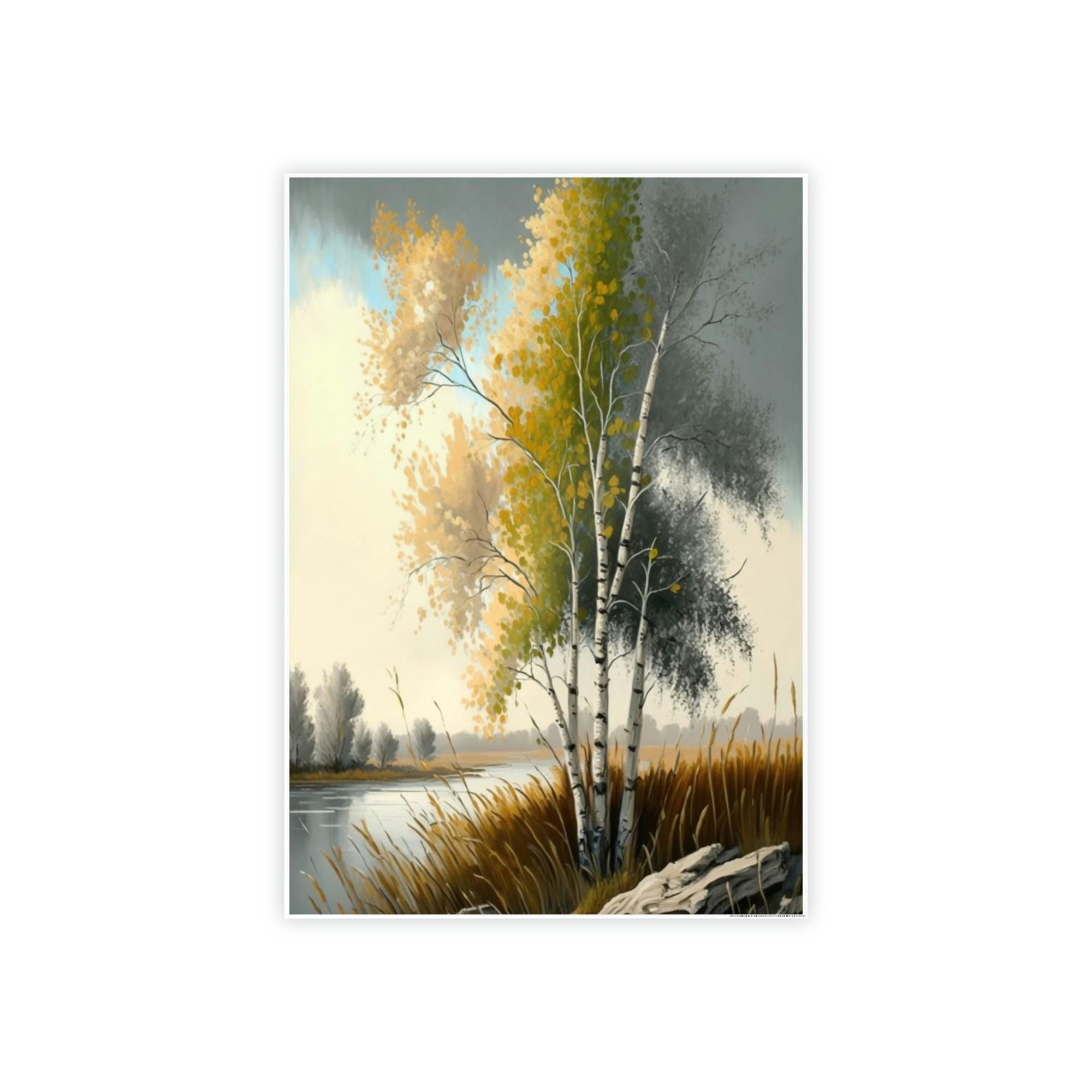 Birch Trees Autumn's Splendor: Poster & Canvas of Birch Trees with Colorful Leaves