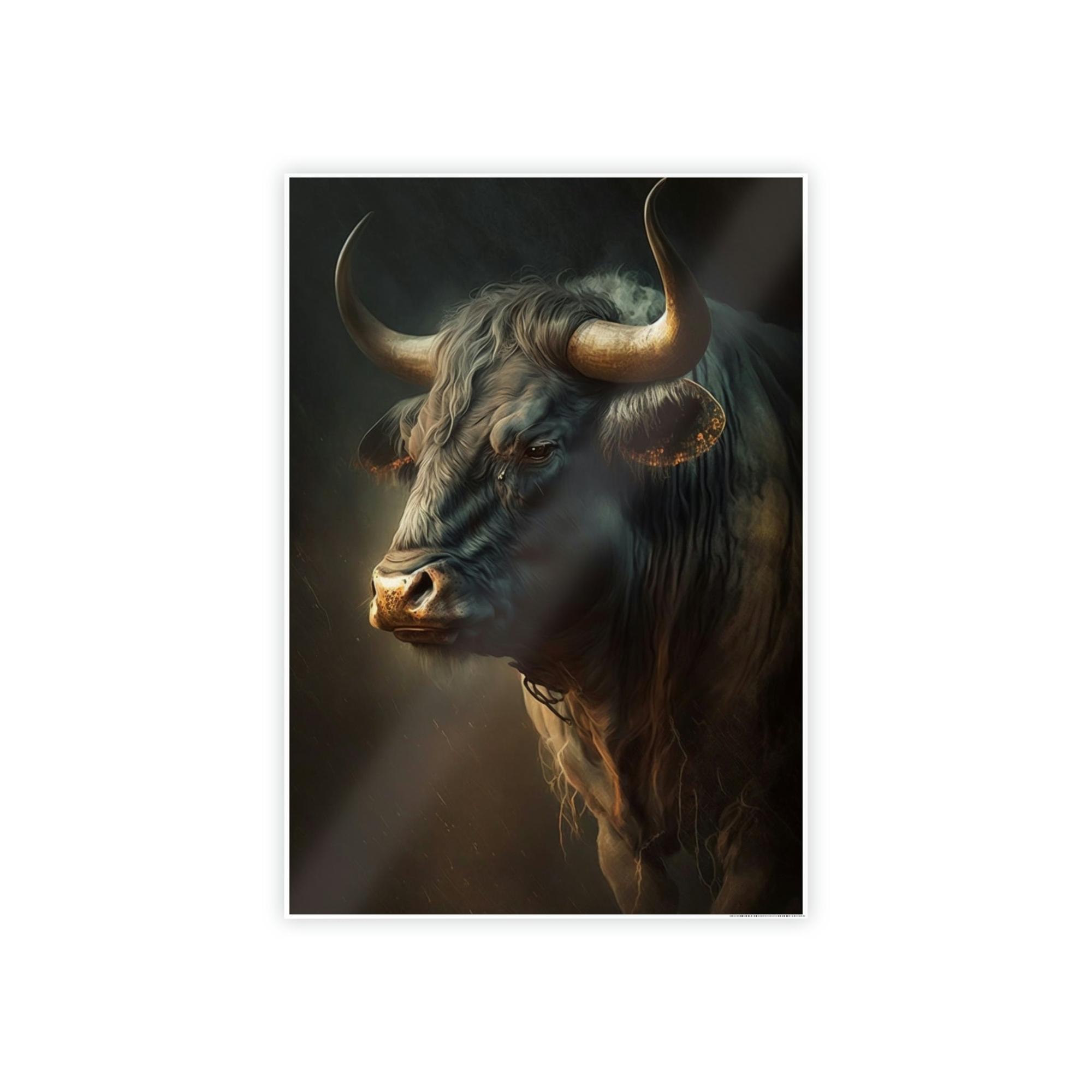 Bulls Bull's Strength: Canvas Wall Art Print of Majestic Horned Animal