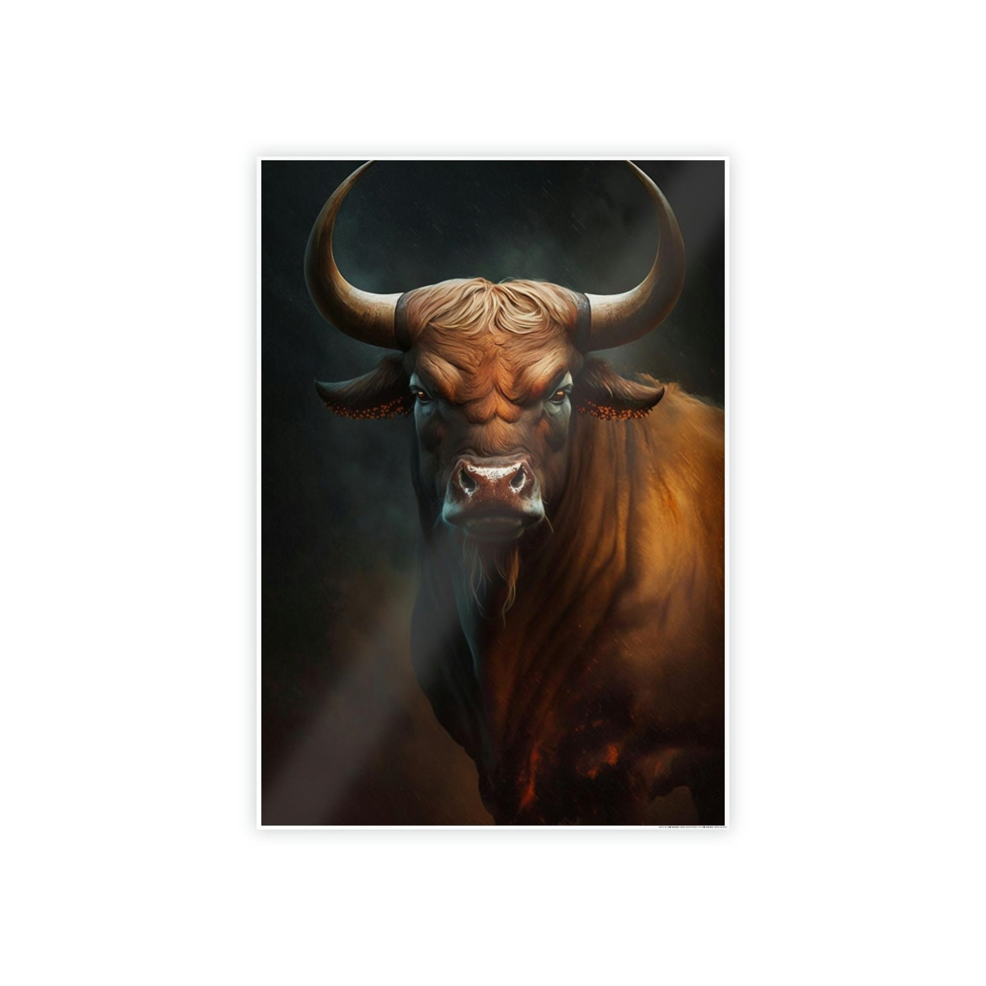 Bulls Portrait of a Bull: Natural Canvas & Poster Print of Majestic Animal