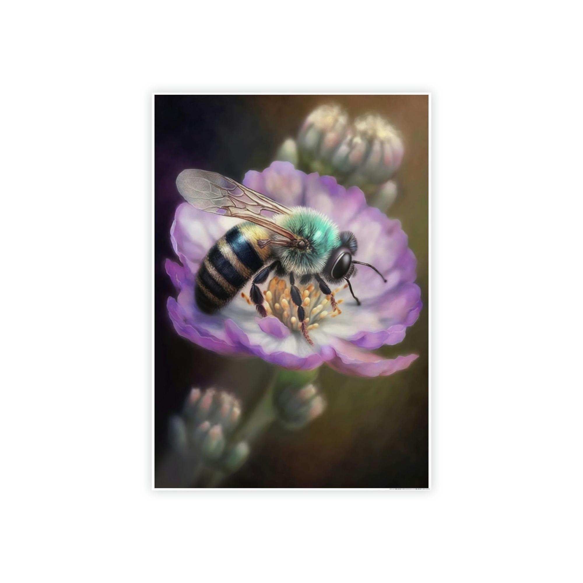 Bees A Tiny Miracle: A Framed Poster & Canvas Print of a Bee Collecting Pollen on a Flower
