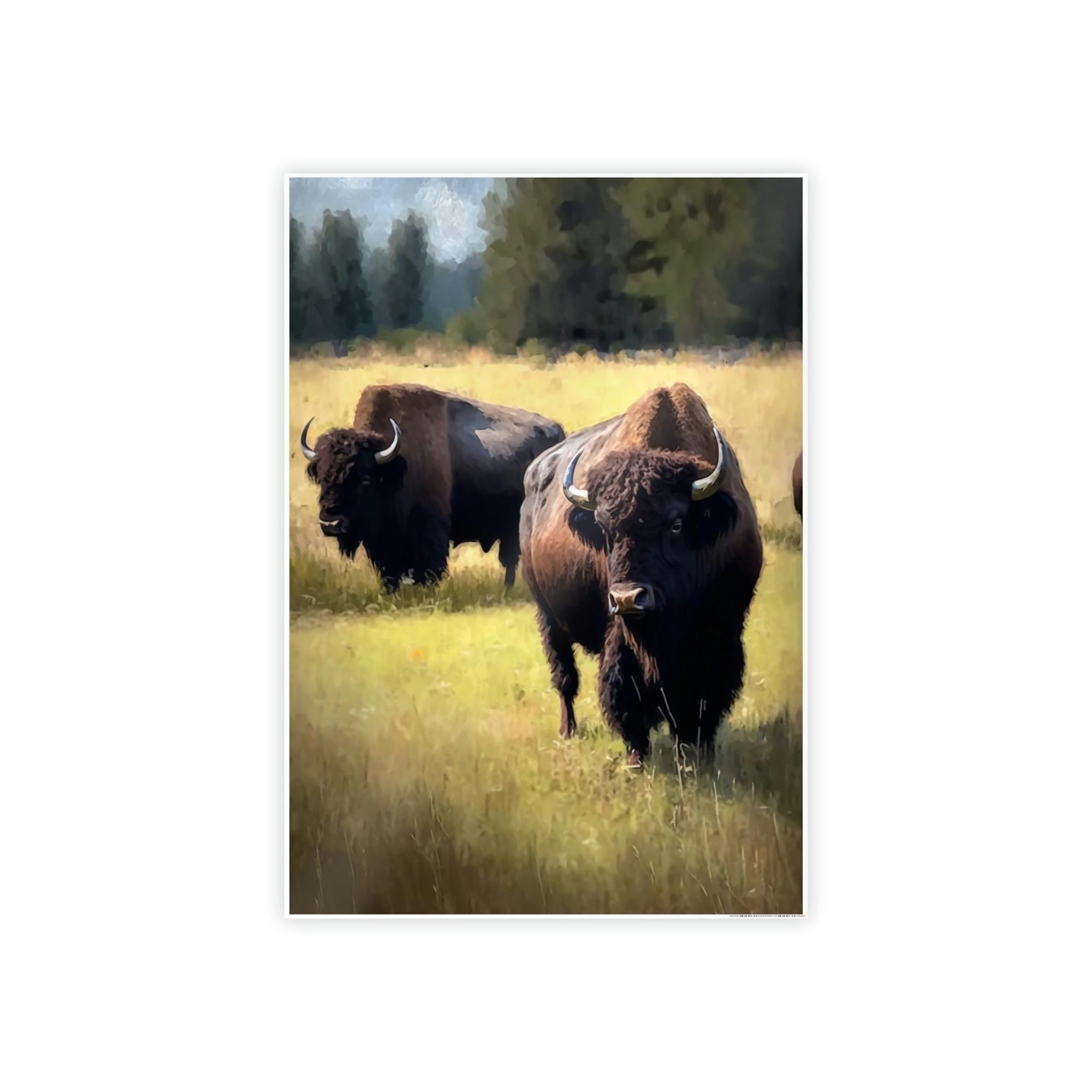 Bisons The Bison's Journey: A Print on Canvas & Poster of a Bisons Trekking Across the Plains