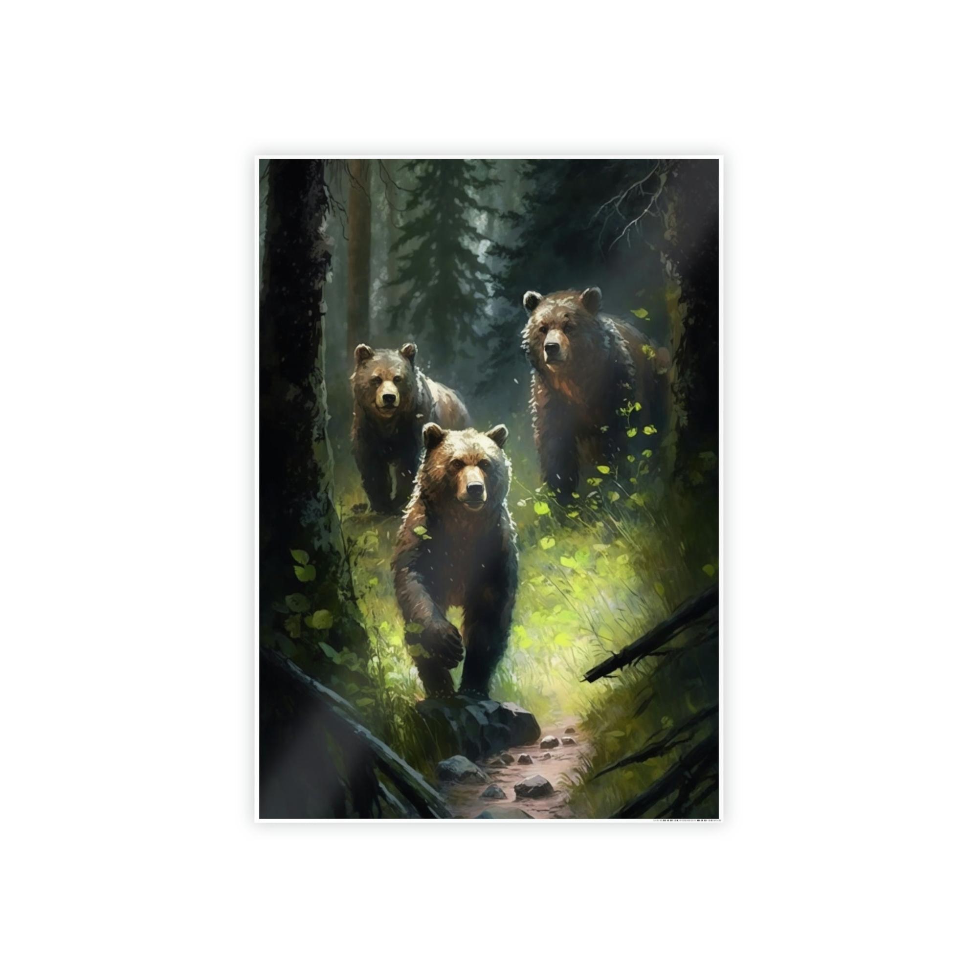 Bears Bear Adventure: Framed Canvas & Poster Print of Curious Grizzly Bears