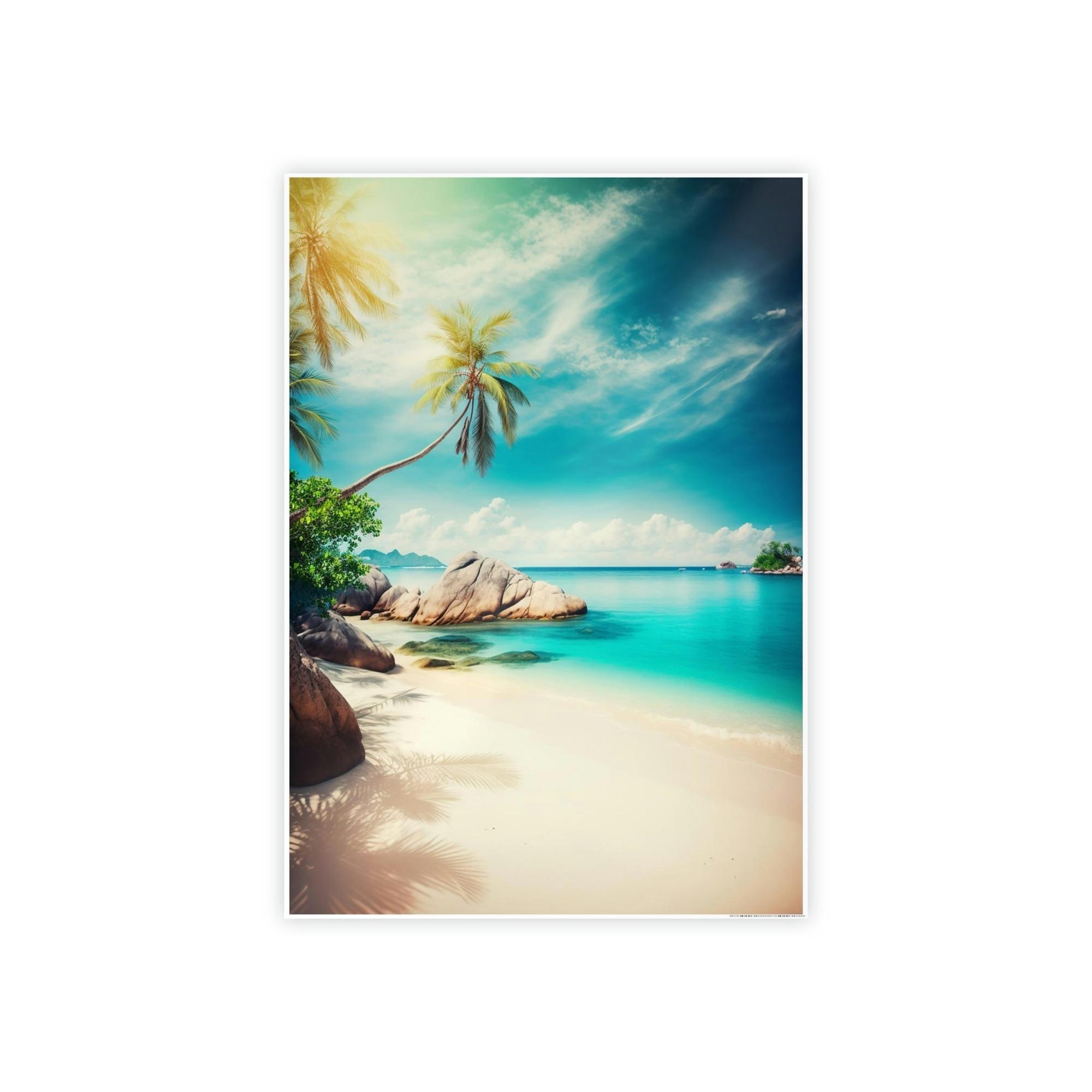 Island Beach Beachfront Beauty: Poster of a Scenic Island Beach Scene on a Framed Poster