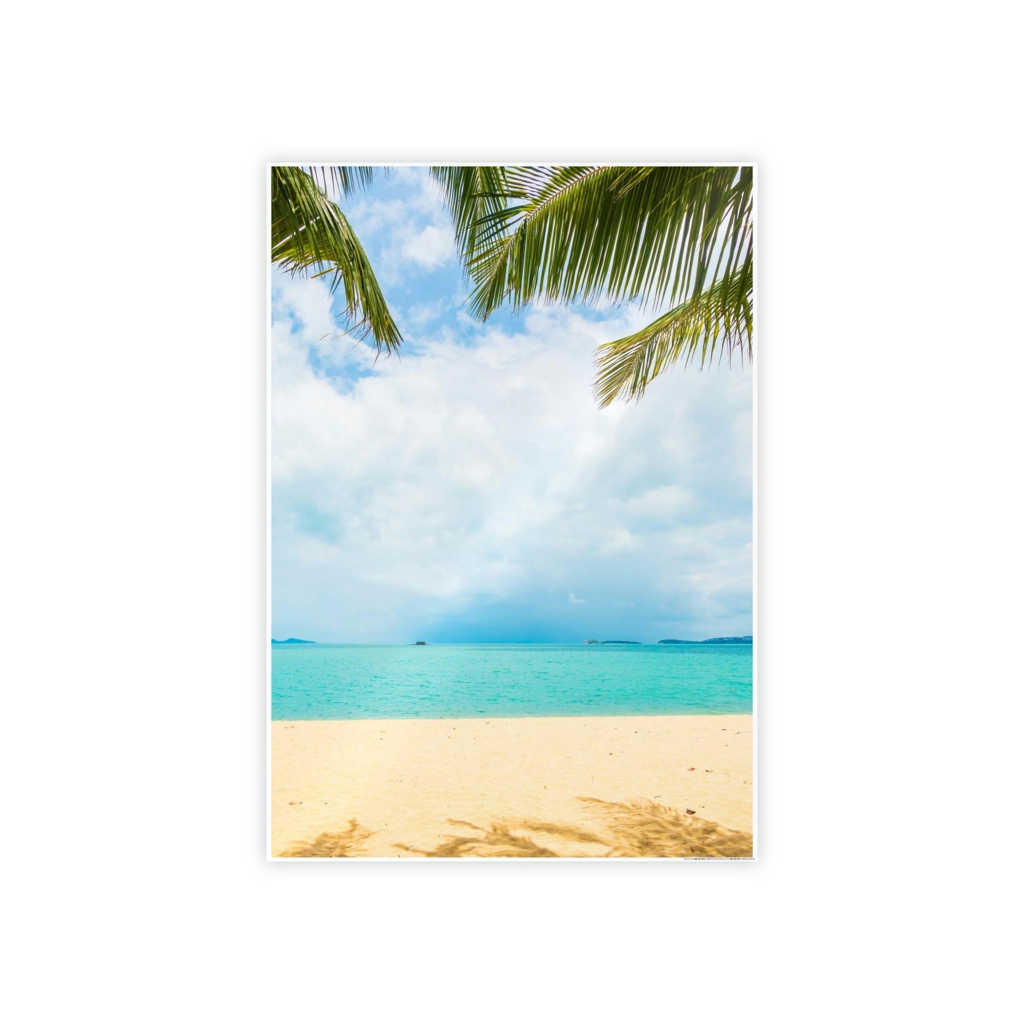 Island Beach Seashore Sanctuary: Art Print of a Tranquil Island Beach Scene on a Framed Canvas