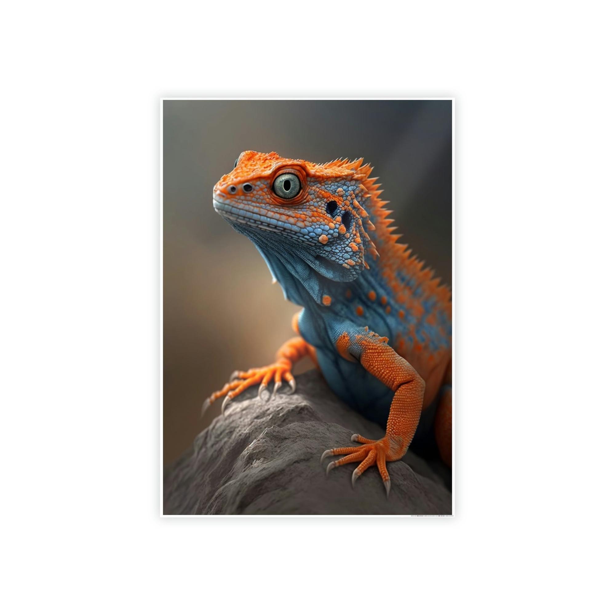 Lizards Bold and Bright: Vibrant Lizard Print on Natural Canvas & Poster
