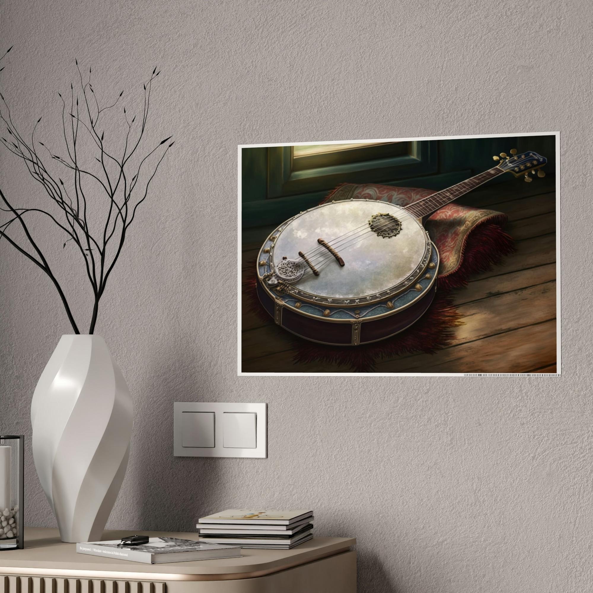 Banjo Soulful Melodies: Natural Canvas & Poster Art Print of a Banjo
