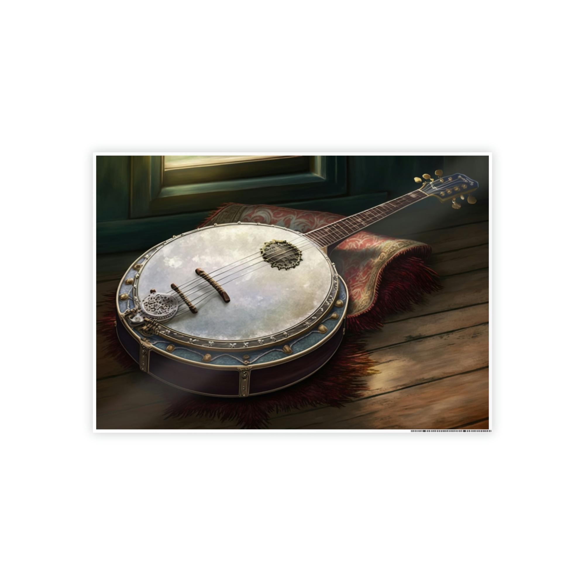 Banjo Soulful Melodies: Natural Canvas & Poster Art Print of a Banjo