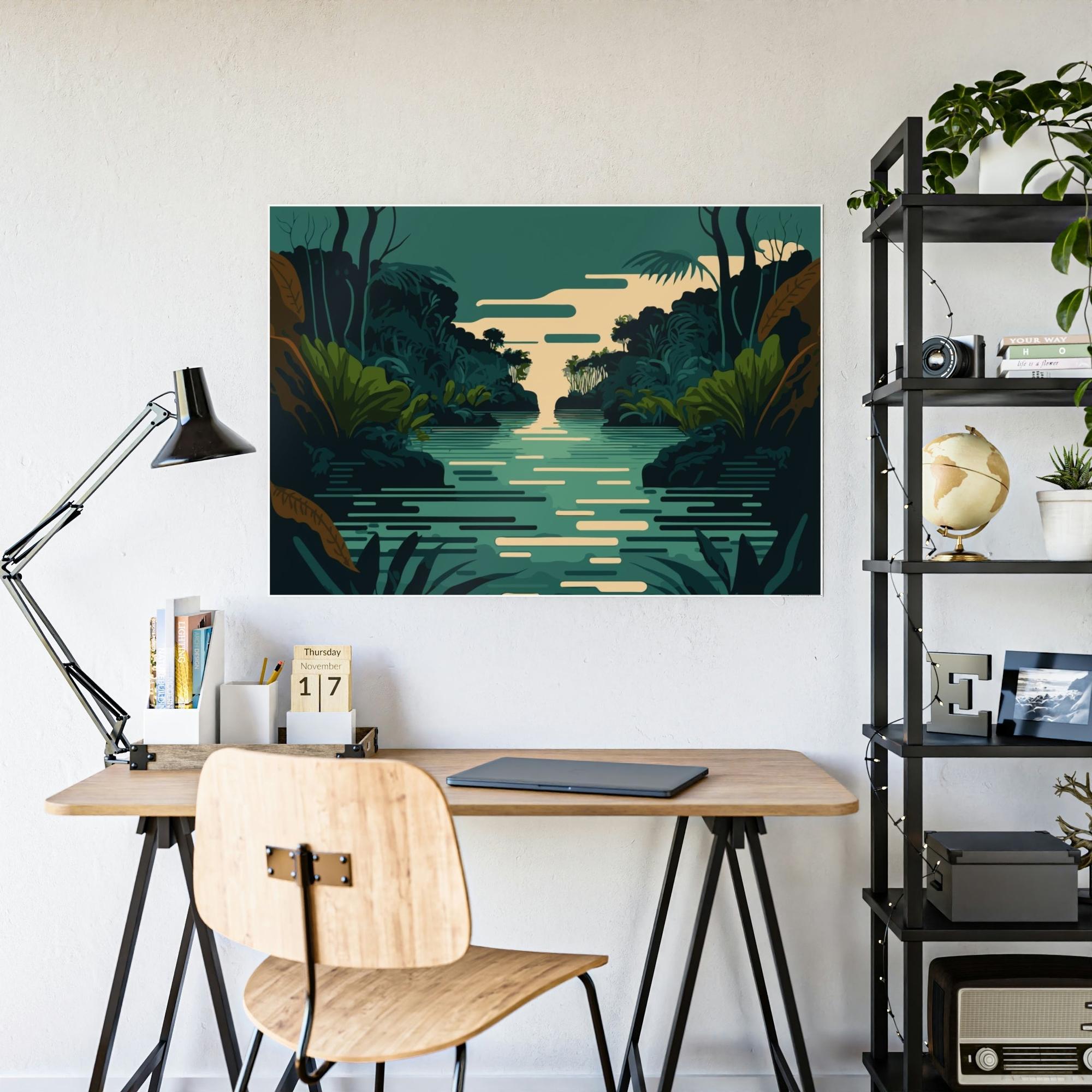 Lakes And Rivers Tranquil Waterside: Wall Art of a Picturesque Lakeside on Natural Canvas