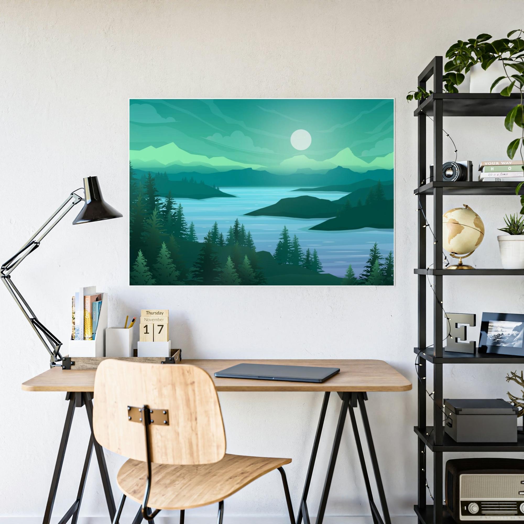 Lakes And Rivers Calming Waters: Framed Poster of a Relaxing Lake on Canvas