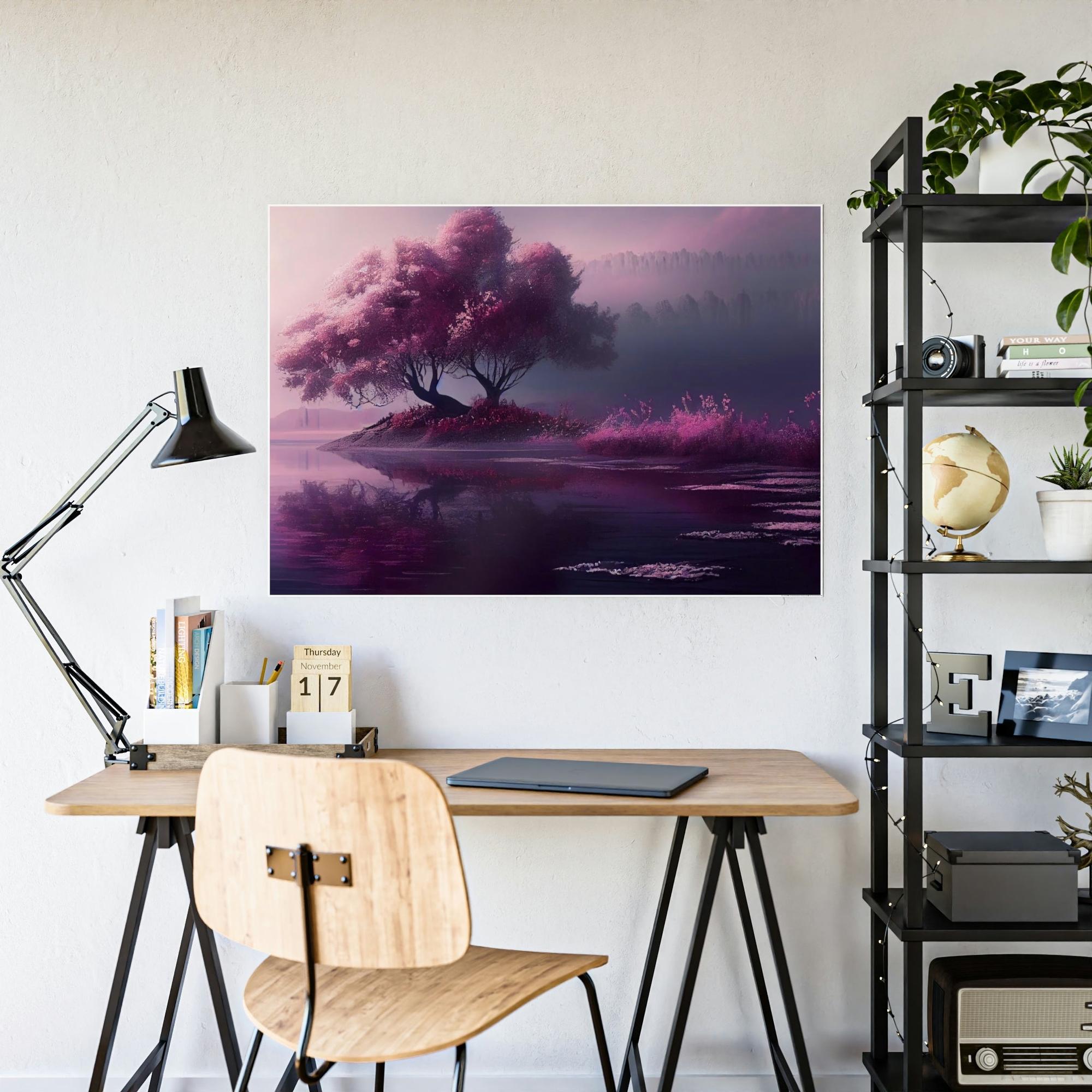 Lakes And Rivers Tranquility in Blue: Framed Poster of a Peaceful Lake on Canvas