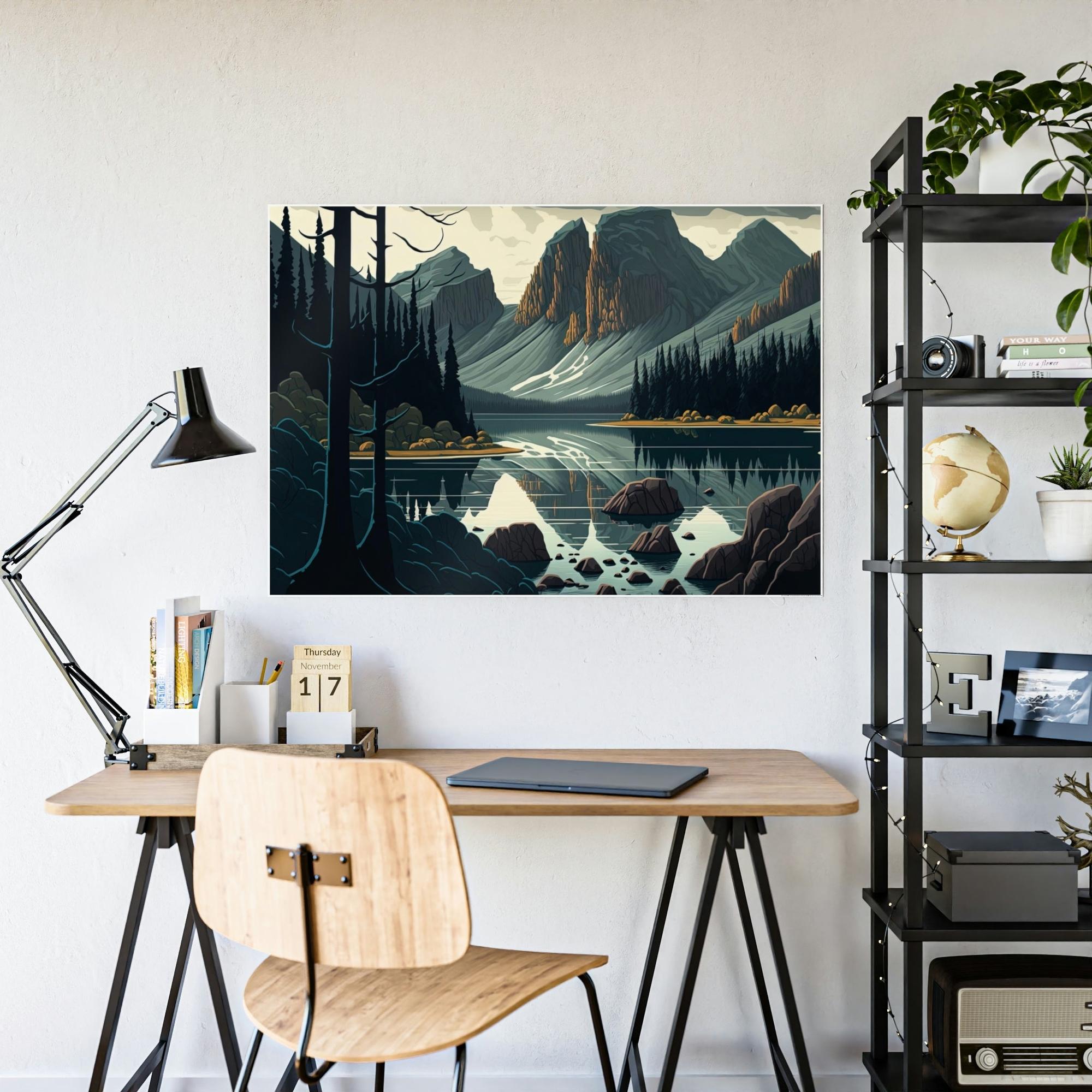 Lakes And Rivers Reflections of the Lake: Framed Canvas Print of a Scenic Lake Scene