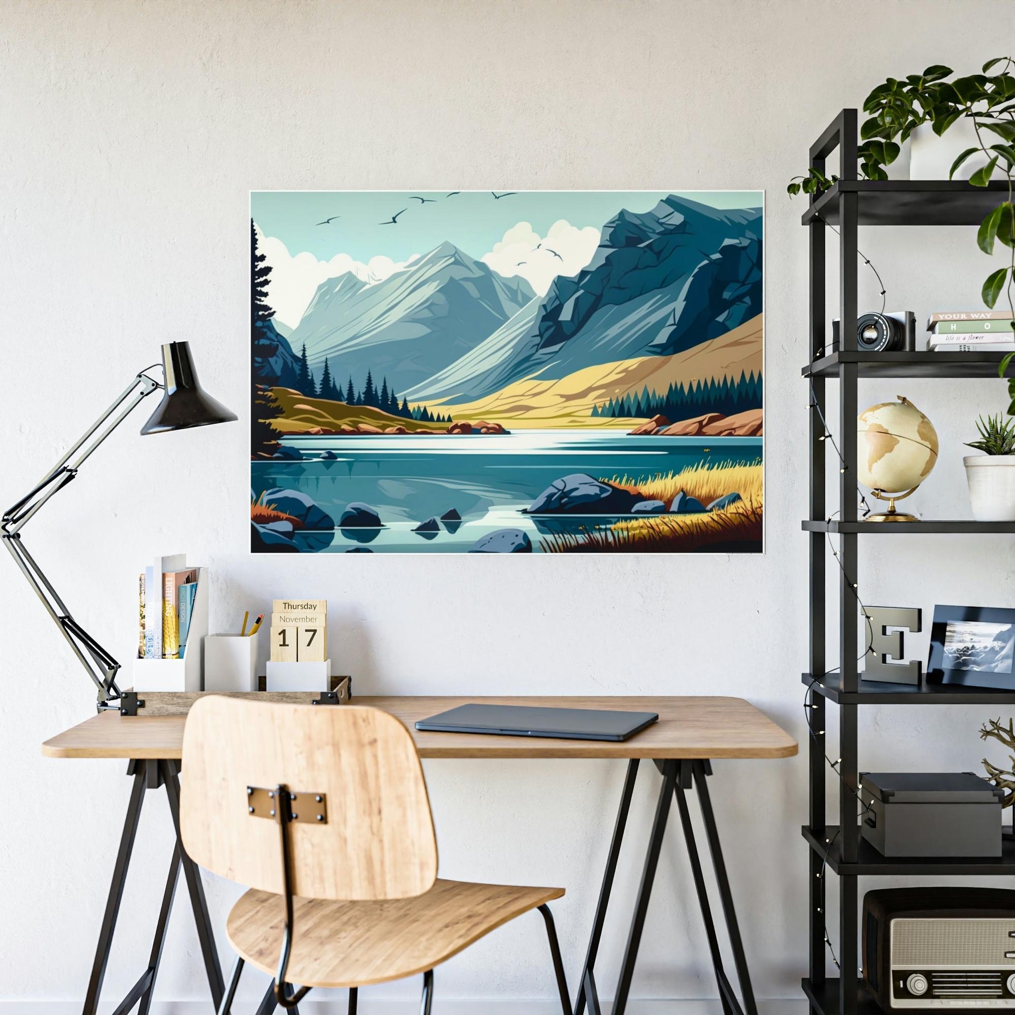 Lakes And Rivers Lakeside Beauty: Wall Art of a Stunning Lake Landscape on Natural Canvas & Poster