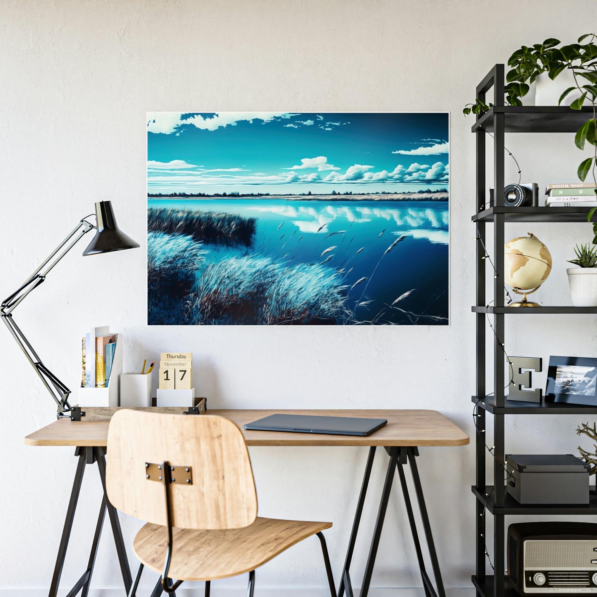 Lakes And Rivers Lakeside Harmony: Print on Canvas with Tranquil Lake Scenery
