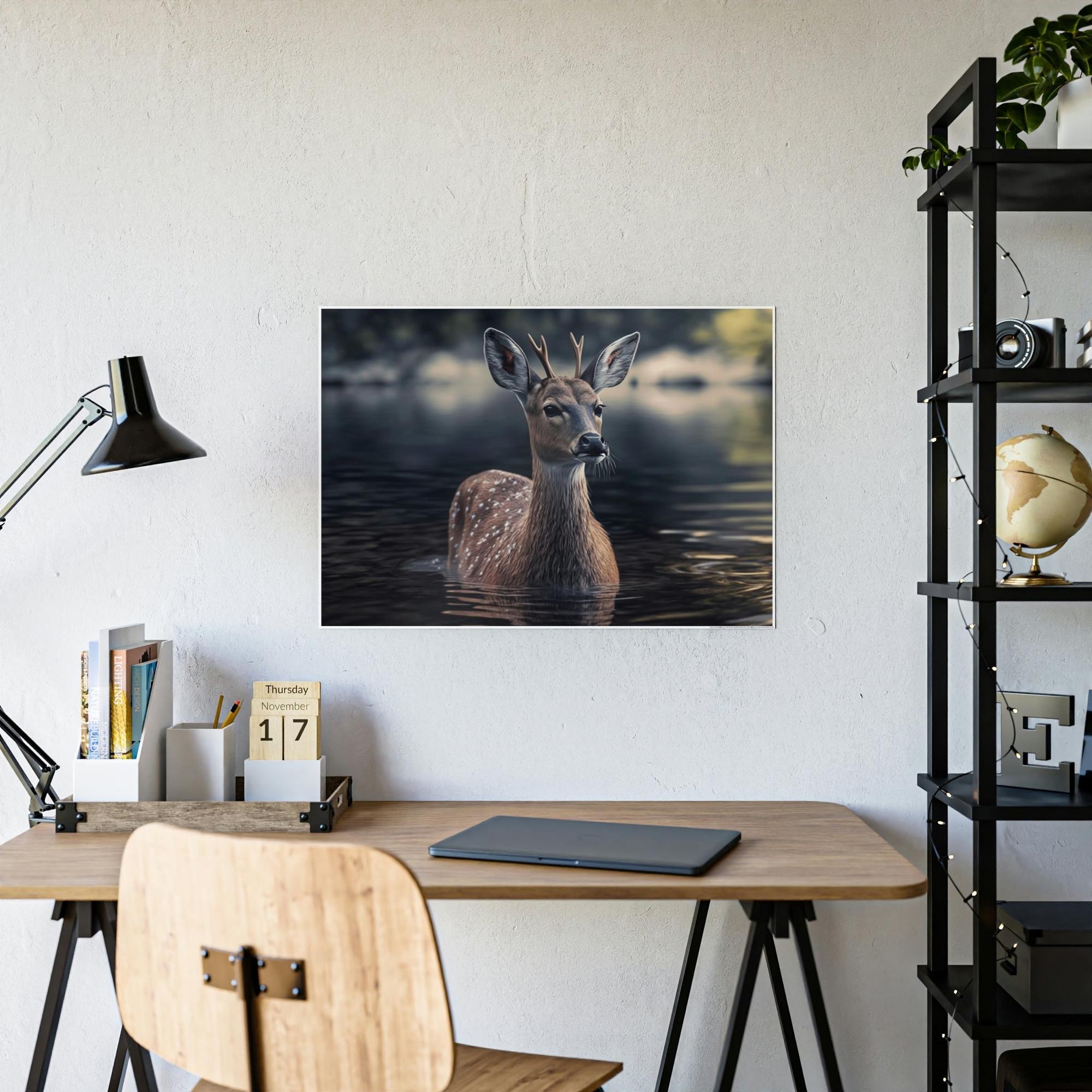 Deers Deer Reflection: A Canvas Tranquil Haven