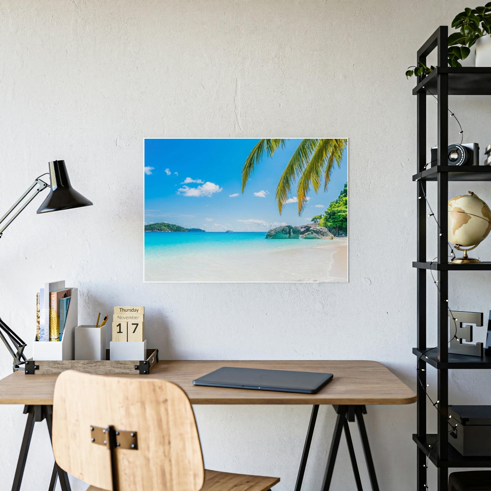 Island Beach Seaside Escape: Framed Canvas & Poster of a Dreamy Island Beach Getaway