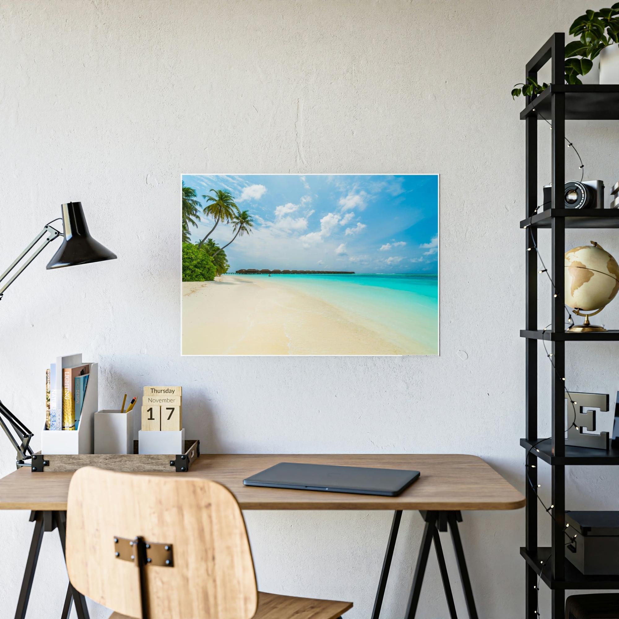 Island Beach Tropical Paradise: Art Print of a Lush Island Beach on a Natural Canvas & Poster