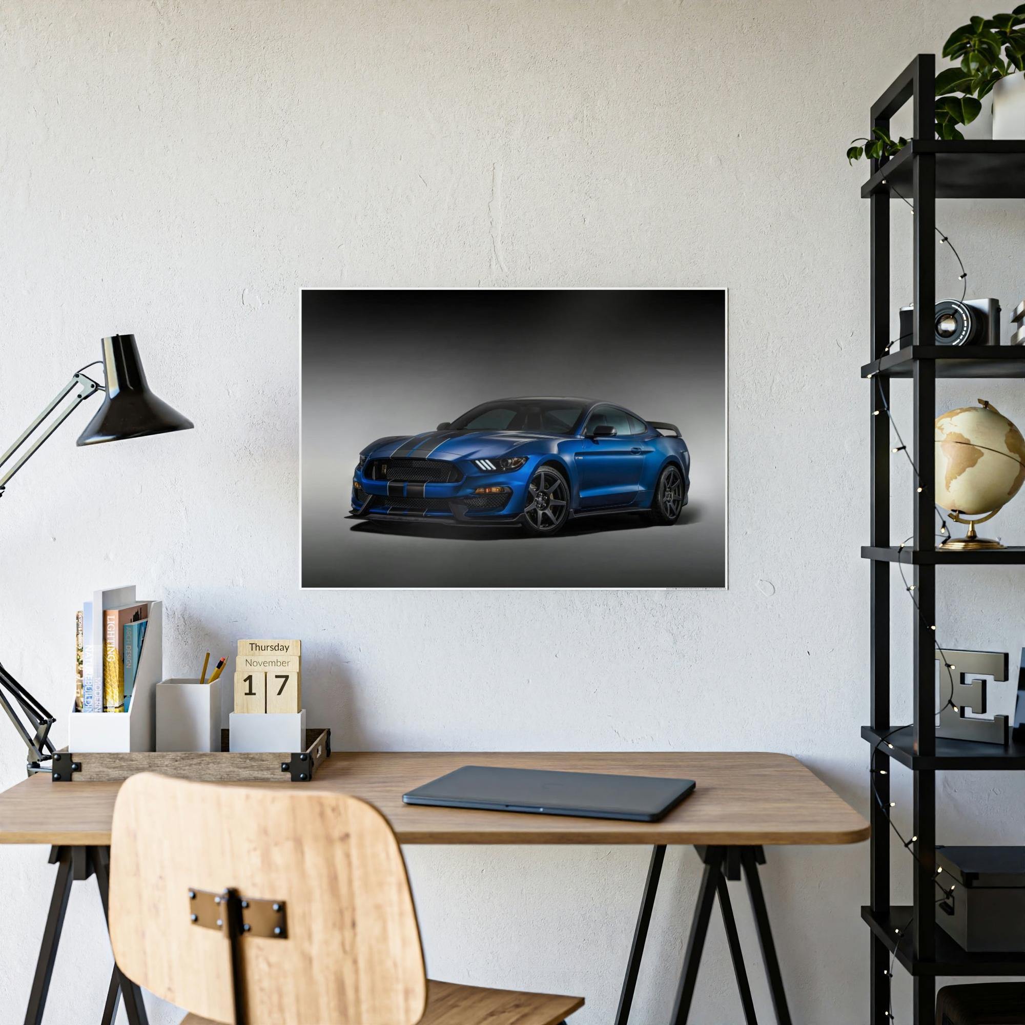 Mustang Thrilling Velocity: Blue Mustang Sport Car Canvas Wall Art for Speed Lovers