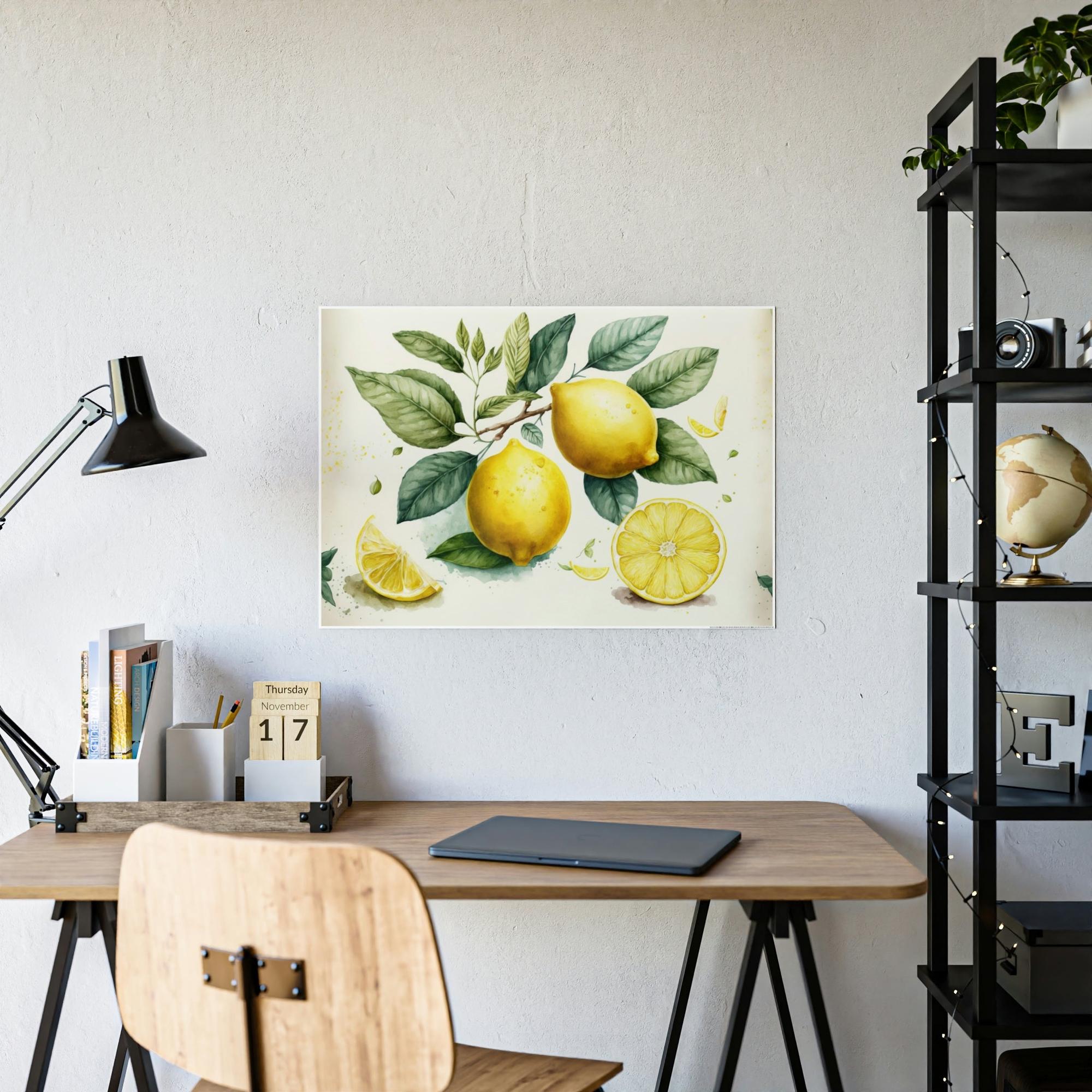 Yellow Elegant and Beautiful Canvas Art Prints and Framed Posters Featuring a Yellow Lemon Design