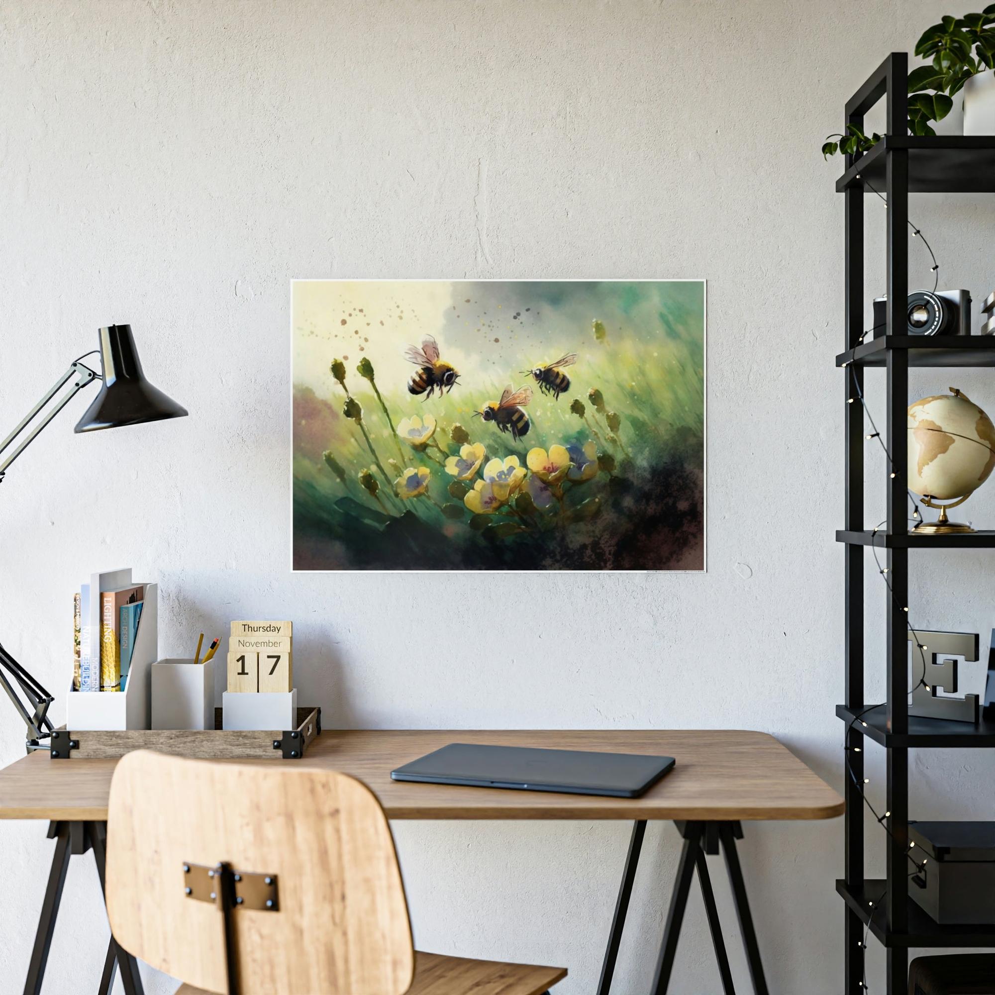 Bees Pollinator Paradise: A Poster & Canvas Print of a Garden Teeming with Bees