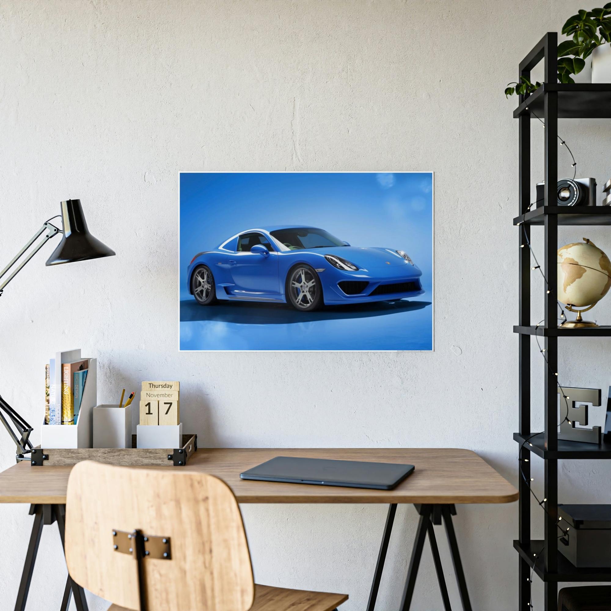 Porsche Blue Porsche Perspectives: Natural Canvas & Poster Print of a Dynamic Car