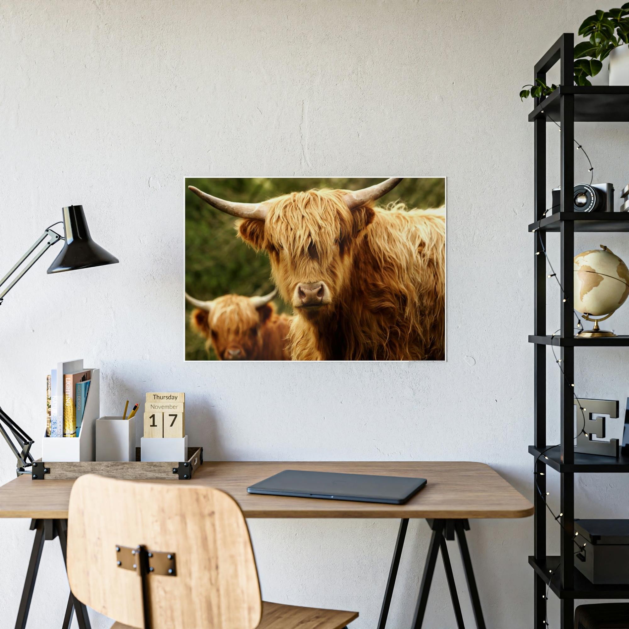 Highland Cow Highland Cow Family Grazing: Poster & Framed Wall Art