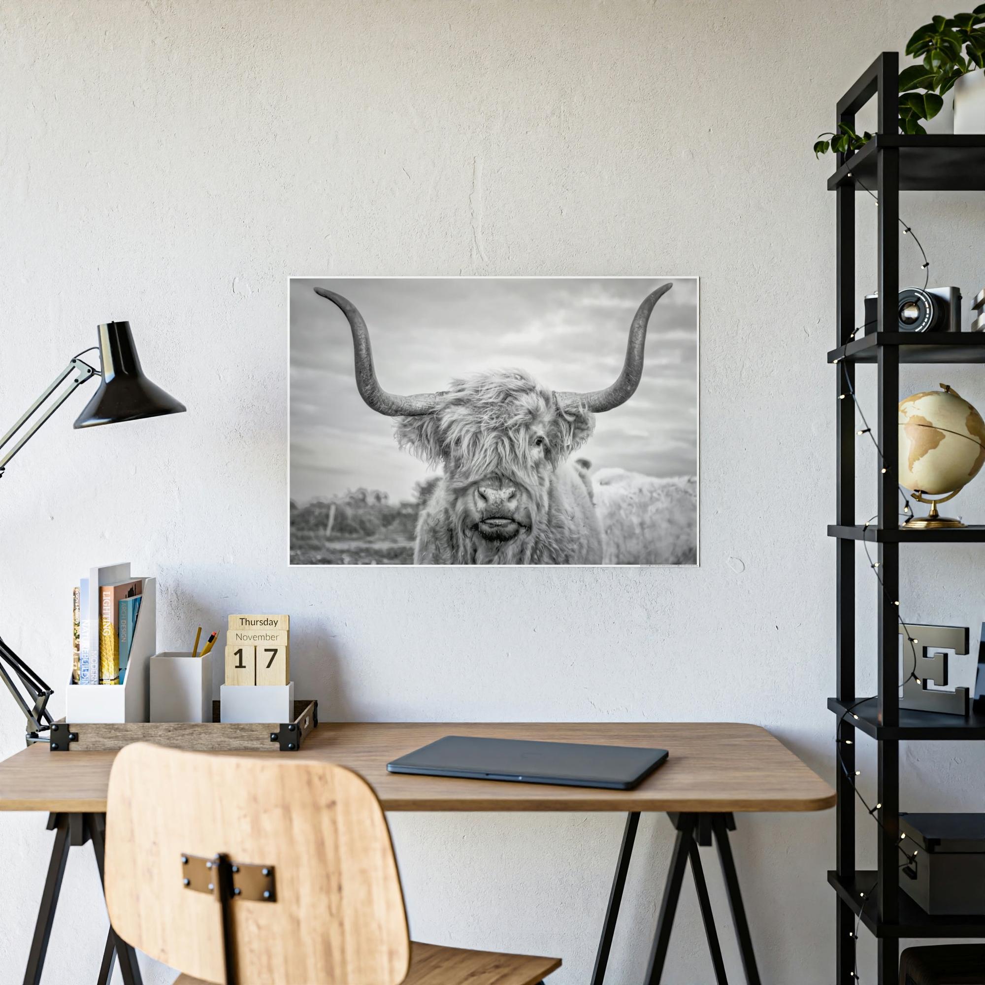 Highland Cow Highland Cow Canvas Print | Black-White Colors | Horned Cattle Wall Art — Pixoram