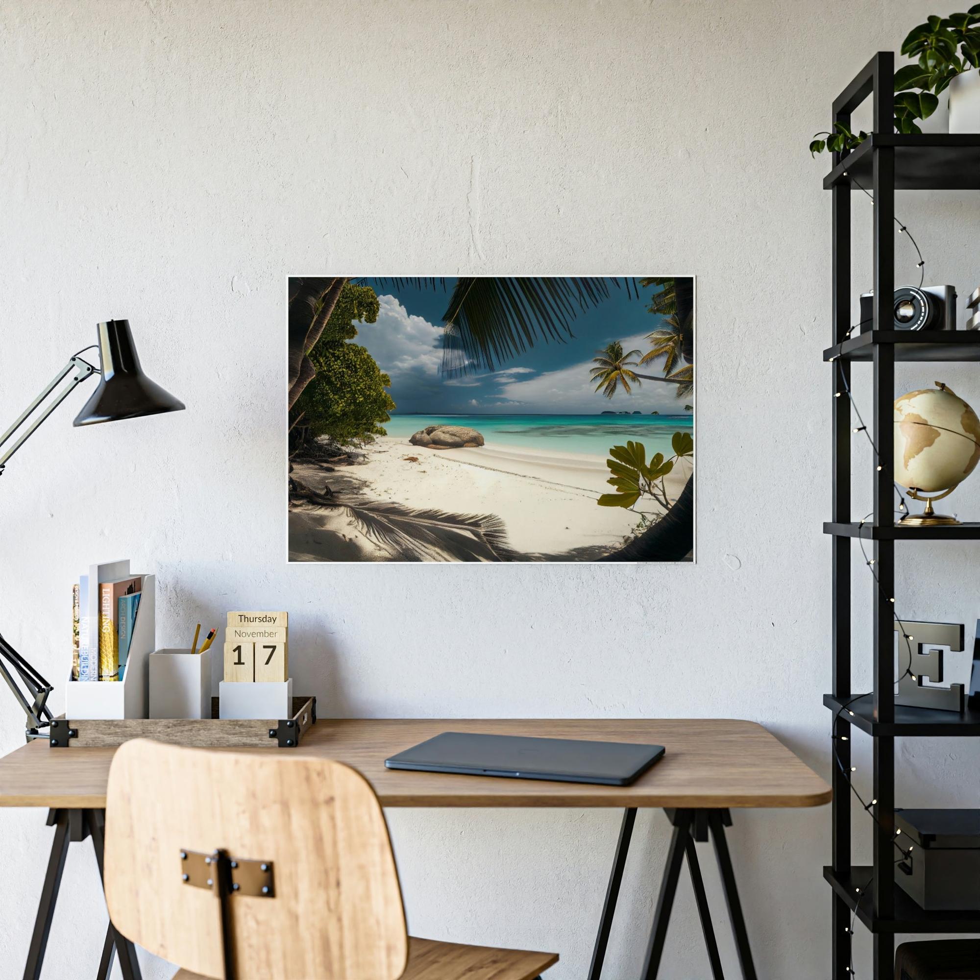 Island Beach Beach Bliss: Framed Canvas & Poster of a Joyful Island Beach on a Summer Day