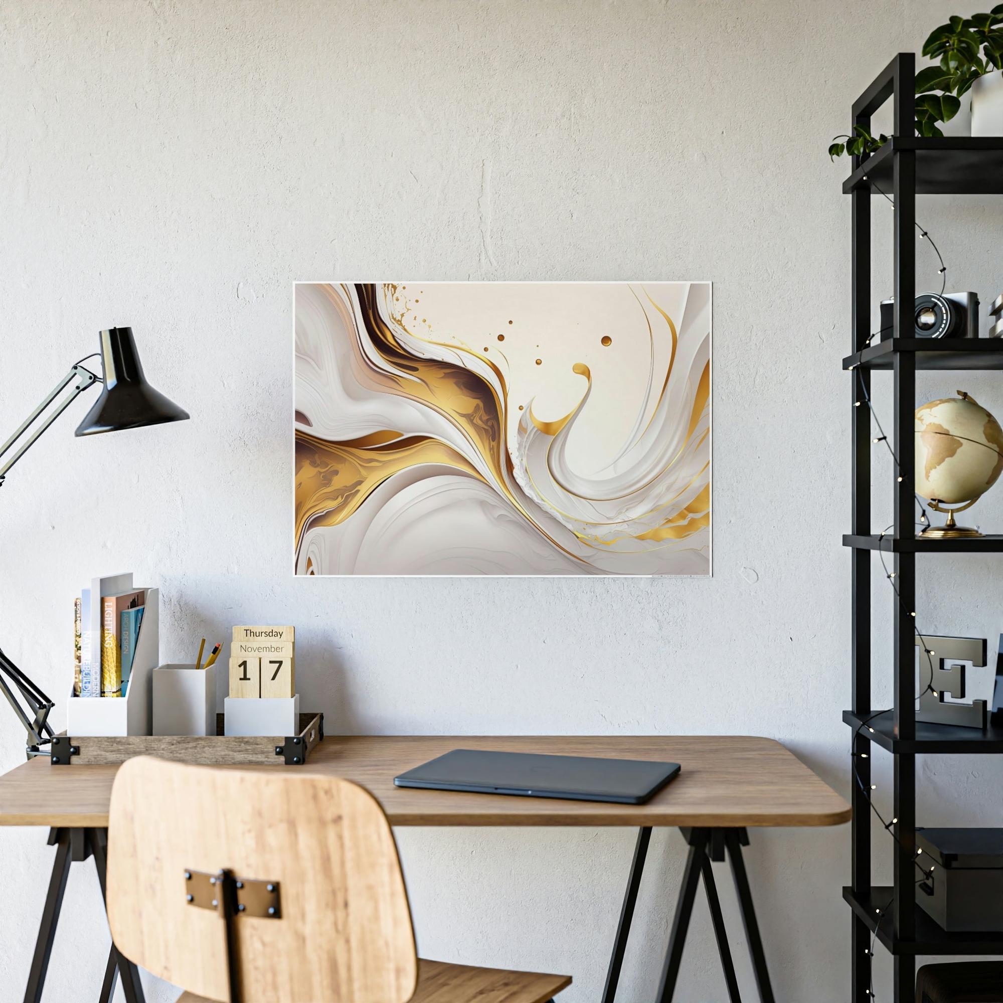 Gold Abstract Art Golden Melodies: Harmonious Gold Abstract Wall Art Print