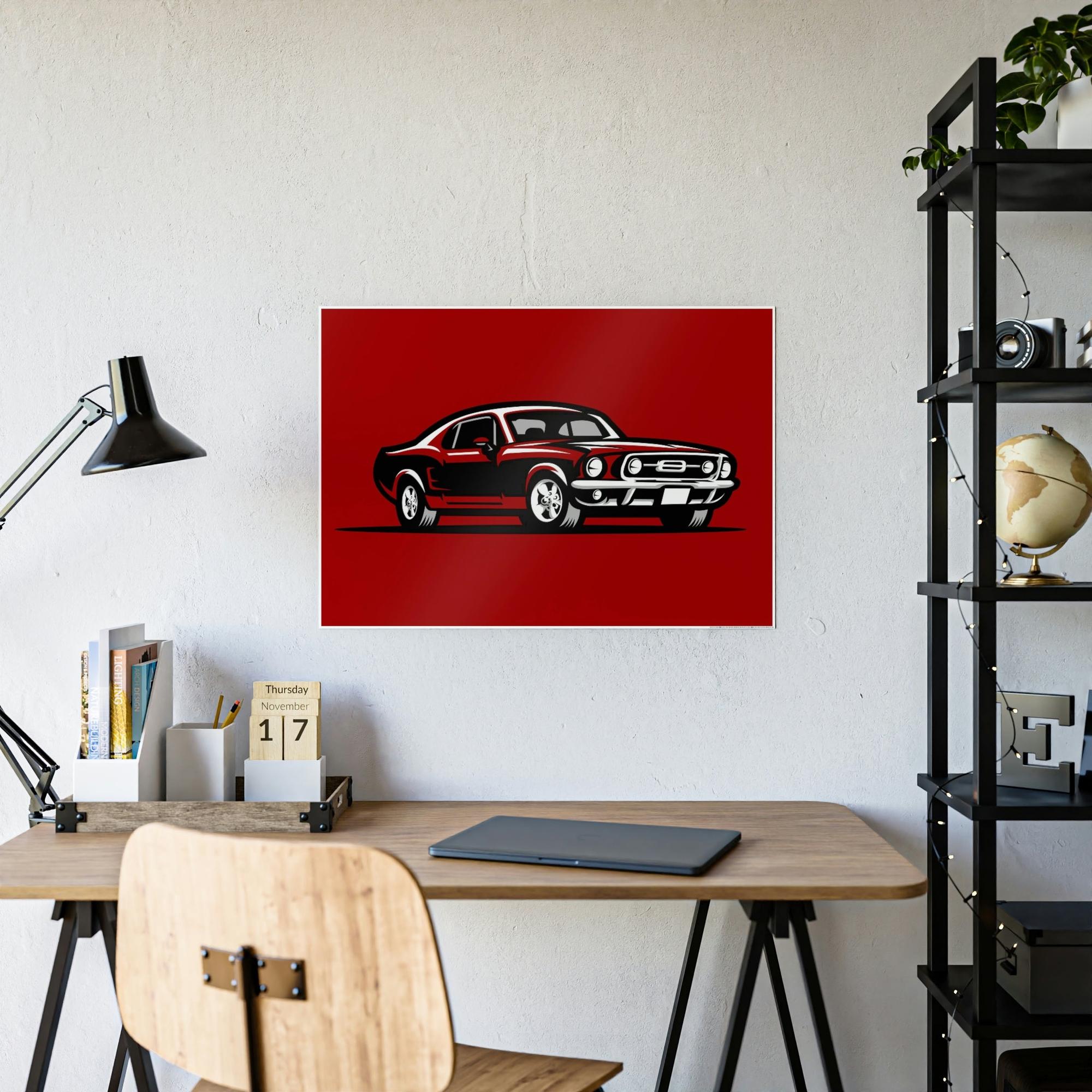 Mustang Racing Passion: Red Mustang Wall Art on Natural Canvas and Framed Canvas