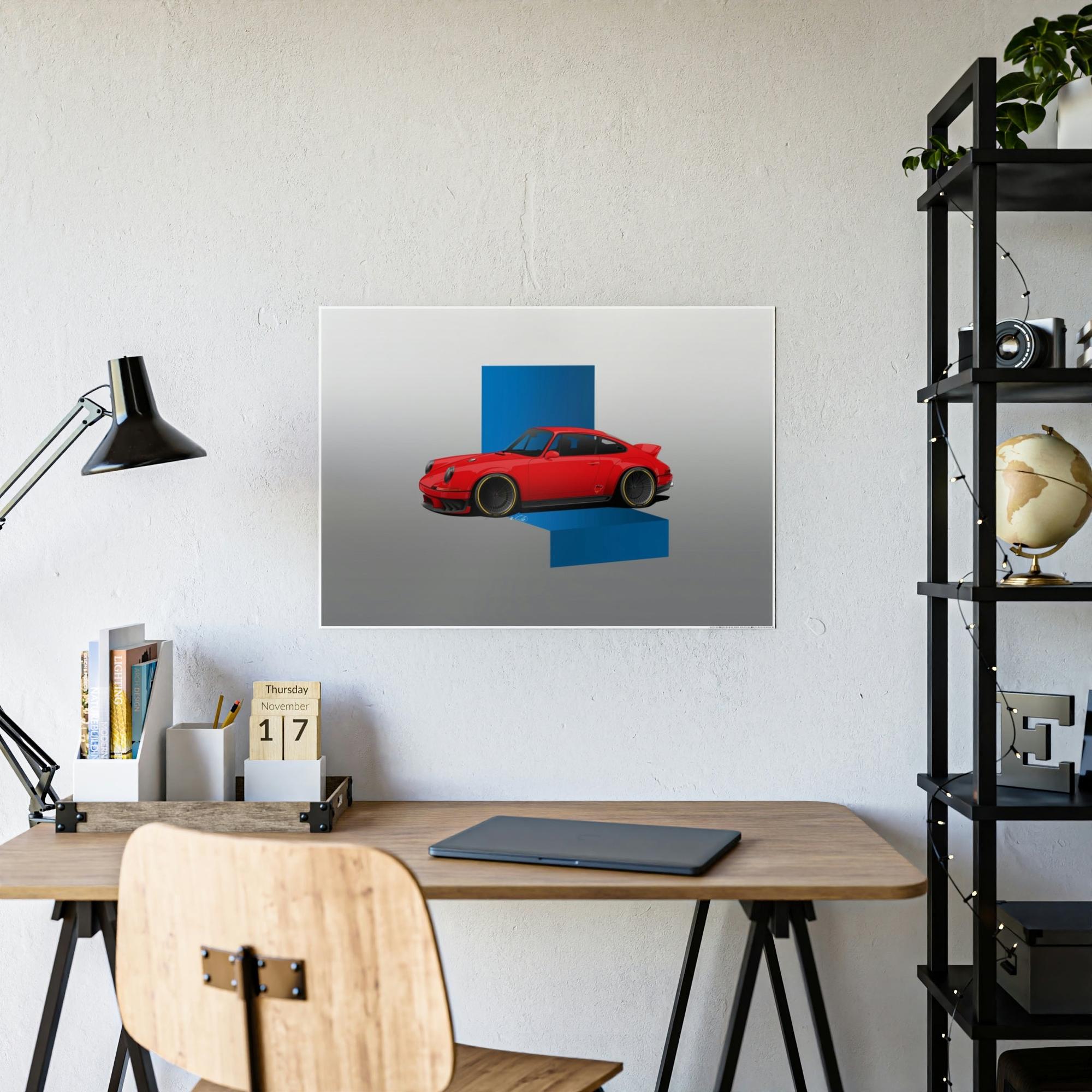 Porsche The Art of Speed: A Framed Canvas Print of a Red Porsche in Action